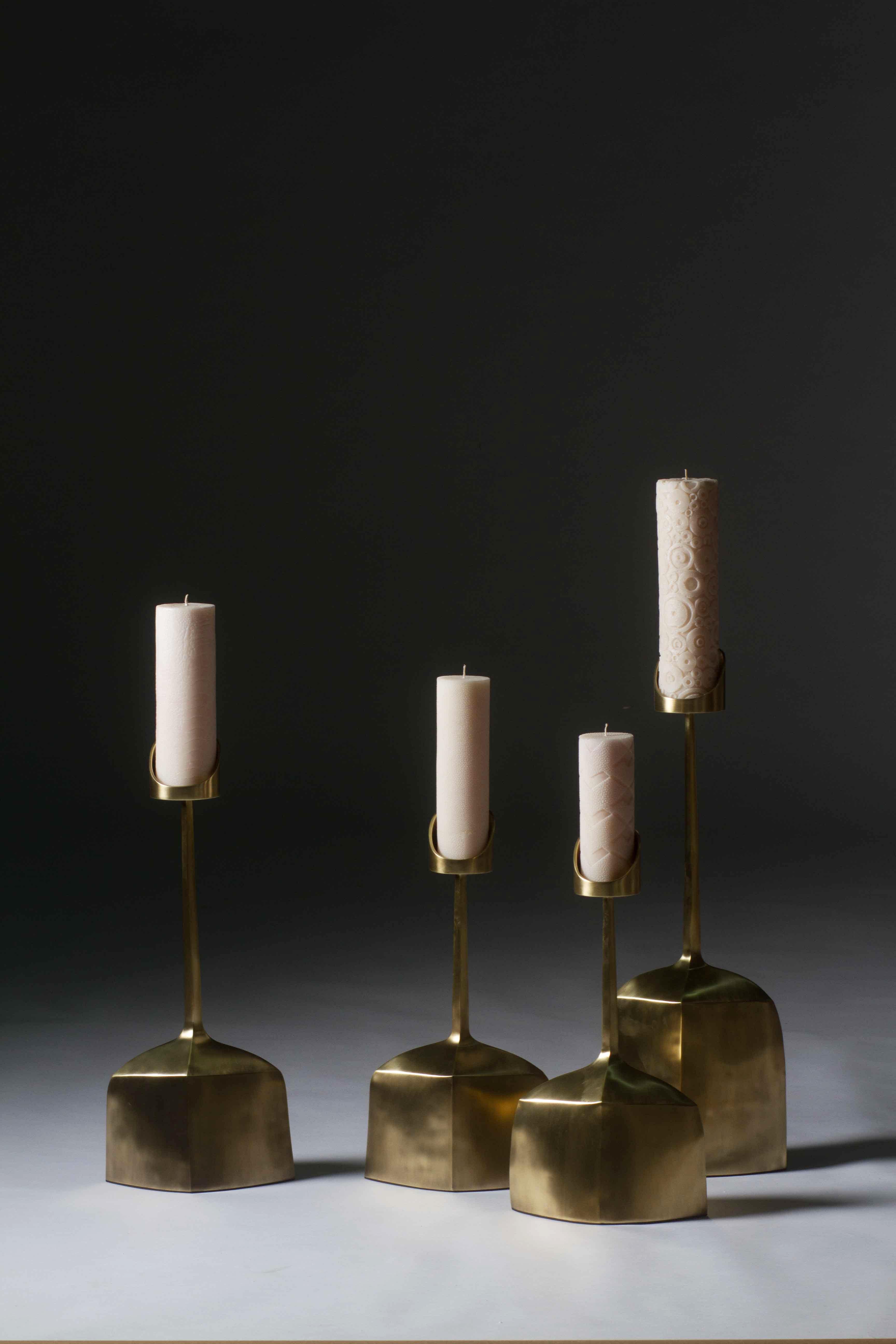 Art Deco Sculptural Candle Base in Bronze Patina Brass by Patrick Coard, Paris For Sale