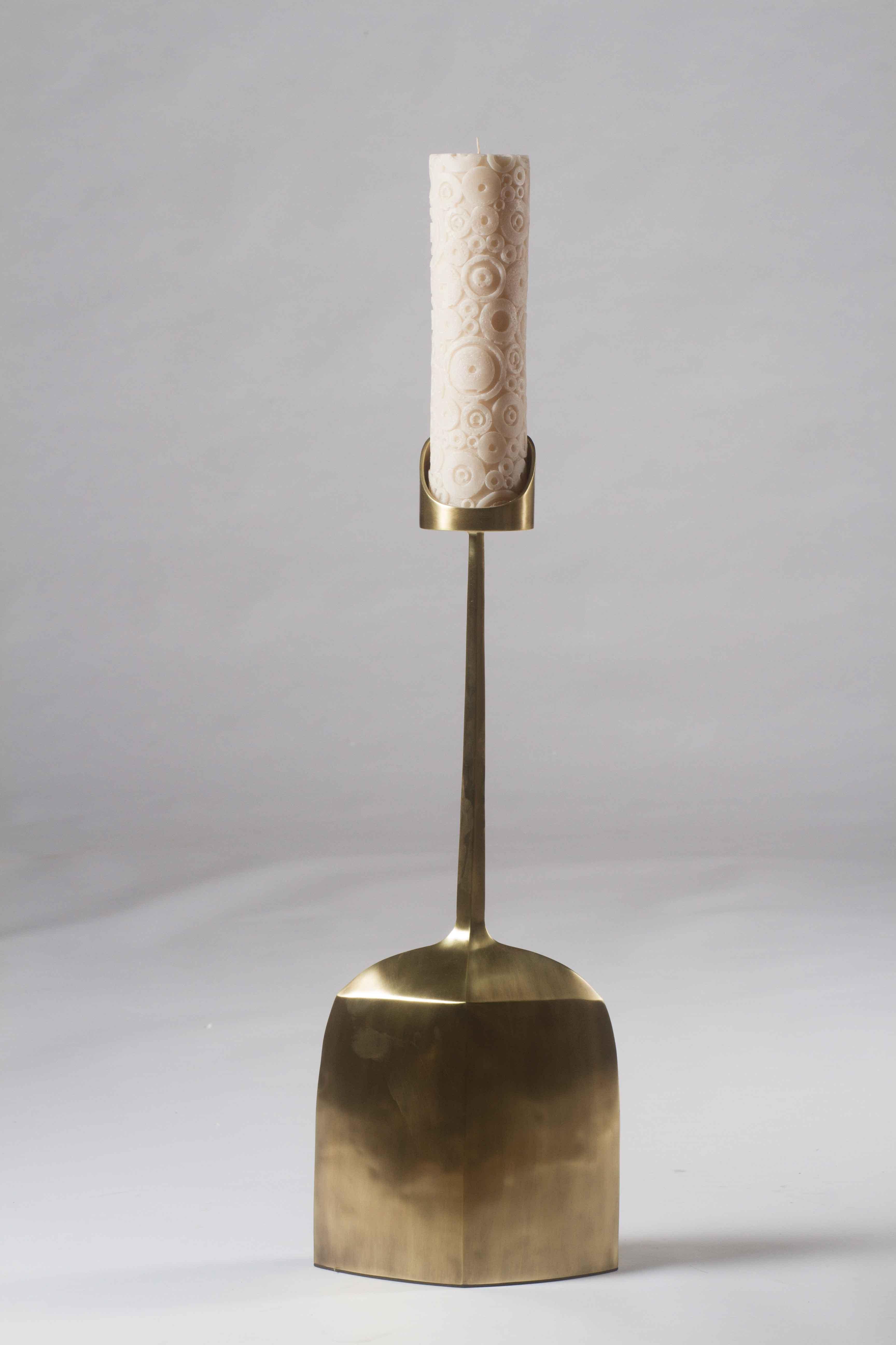 Sculptural Candle Base in Bronze Patina Brass by Patrick Coard, Paris In New Condition For Sale In New York, NY