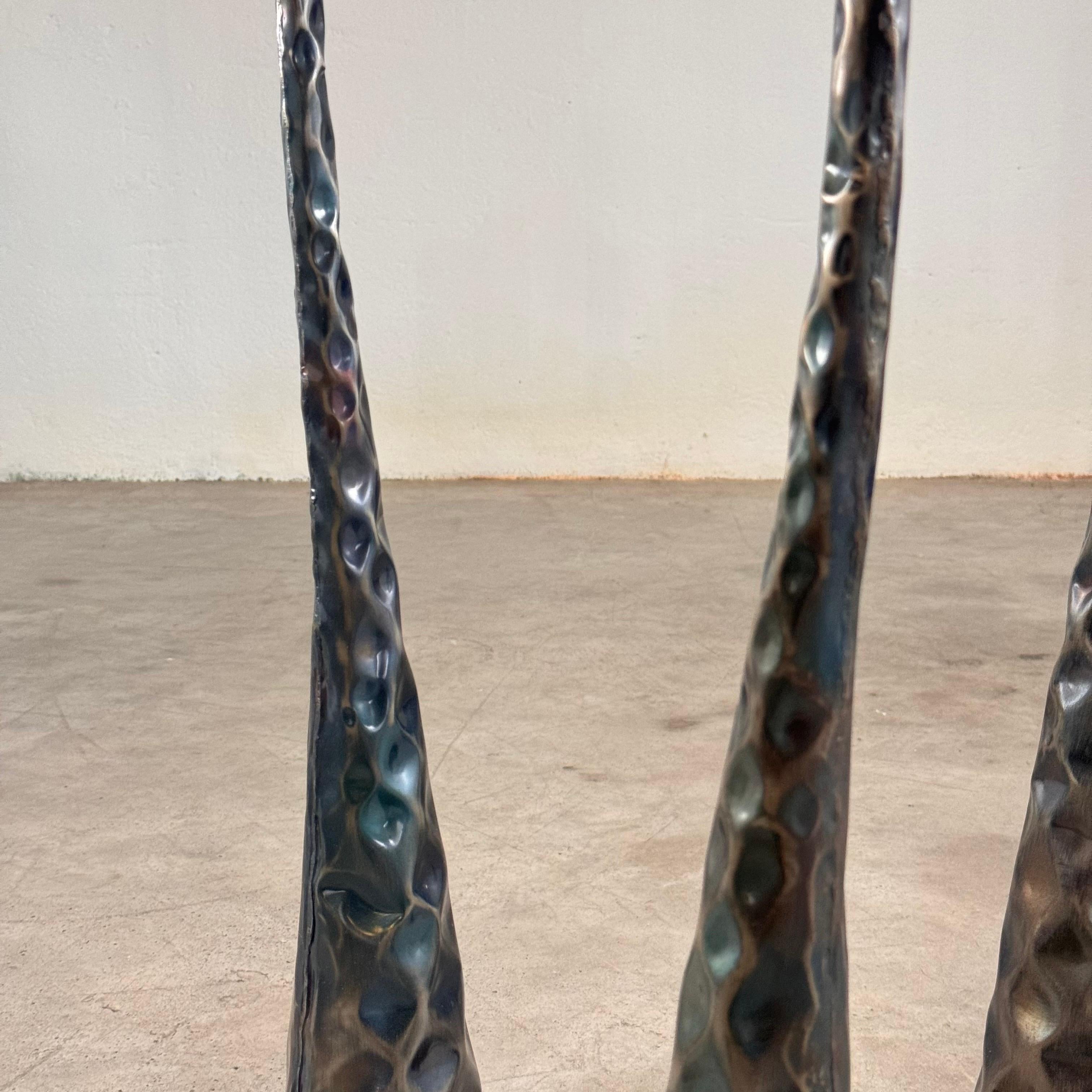 Portacandele scultorei in metallo brunito, set di 3, Italia, anni '80 in vendita 3