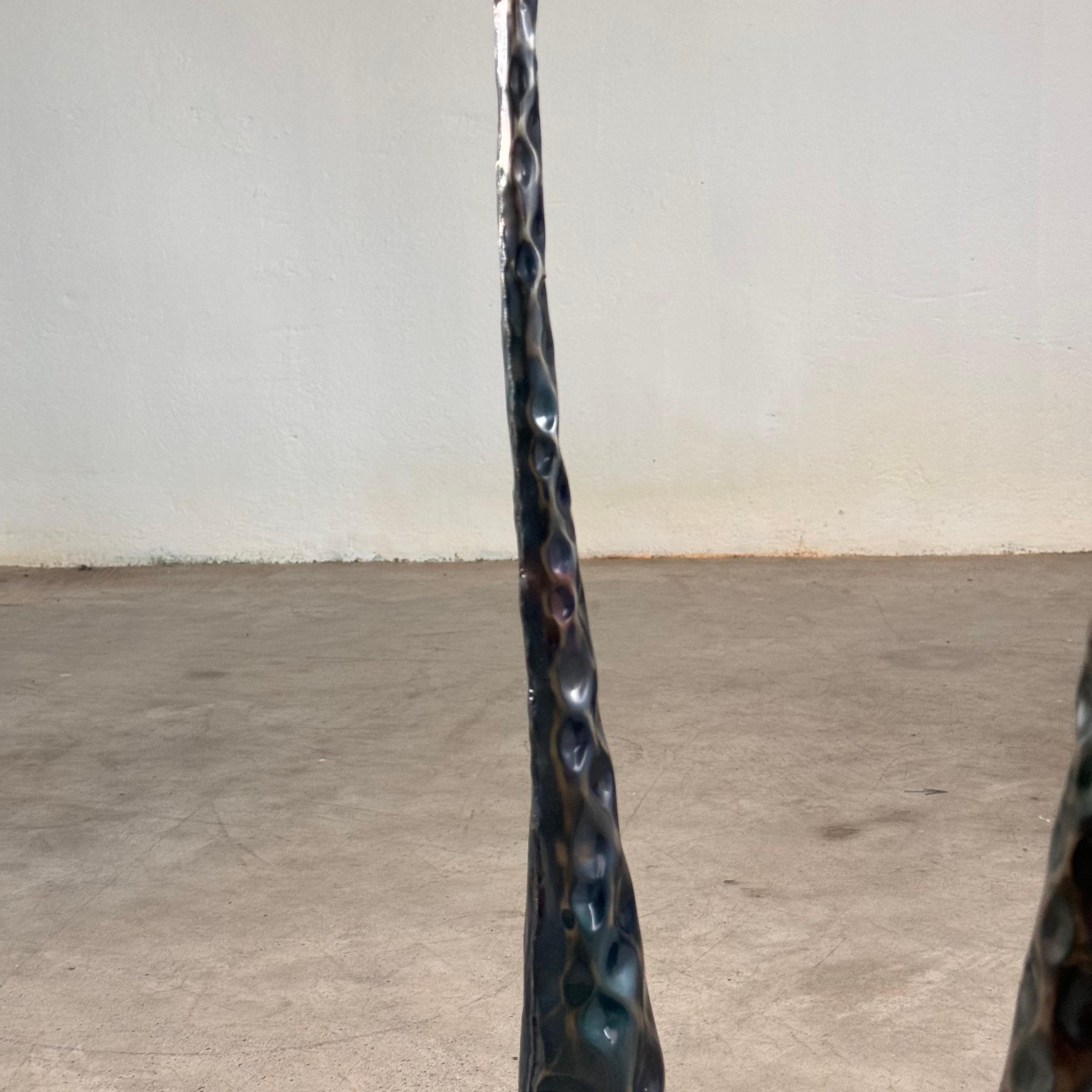 Portacandele scultorei in metallo brunito, set di 3, Italia, anni '80 in vendita 4