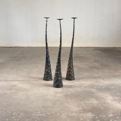 Sculptural Candle Holders in Burnished Metal, Set of 3, Italy, 1980s