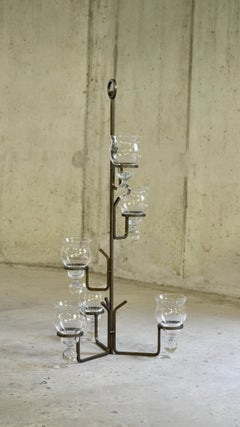 Sculptural candlestick, wrought iron & glass, attr. Bolin Smide, Sweden, 1970s