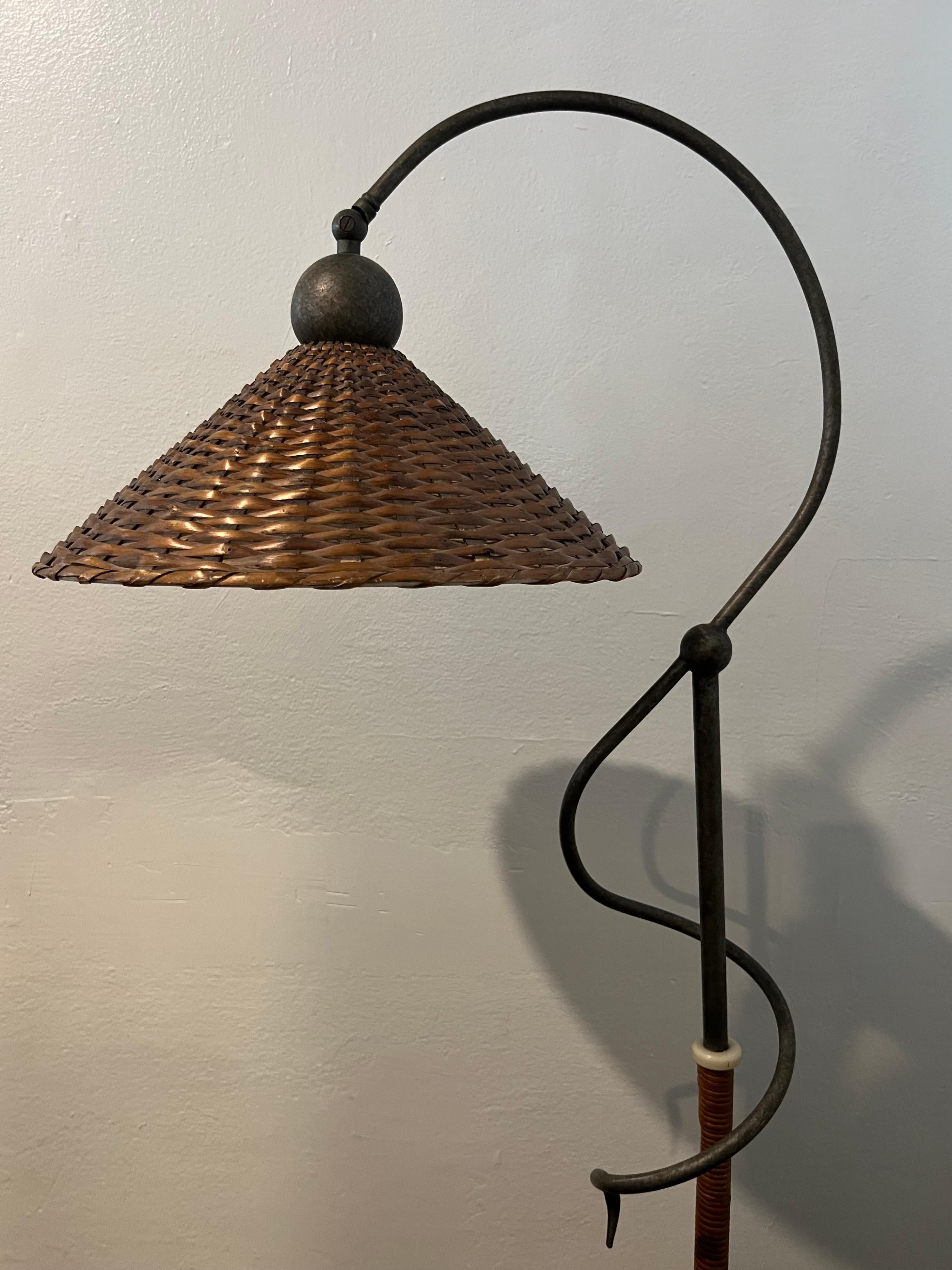 Mid-Century Modern Sculptural Cane Wrapped Floor Lamp For Sale