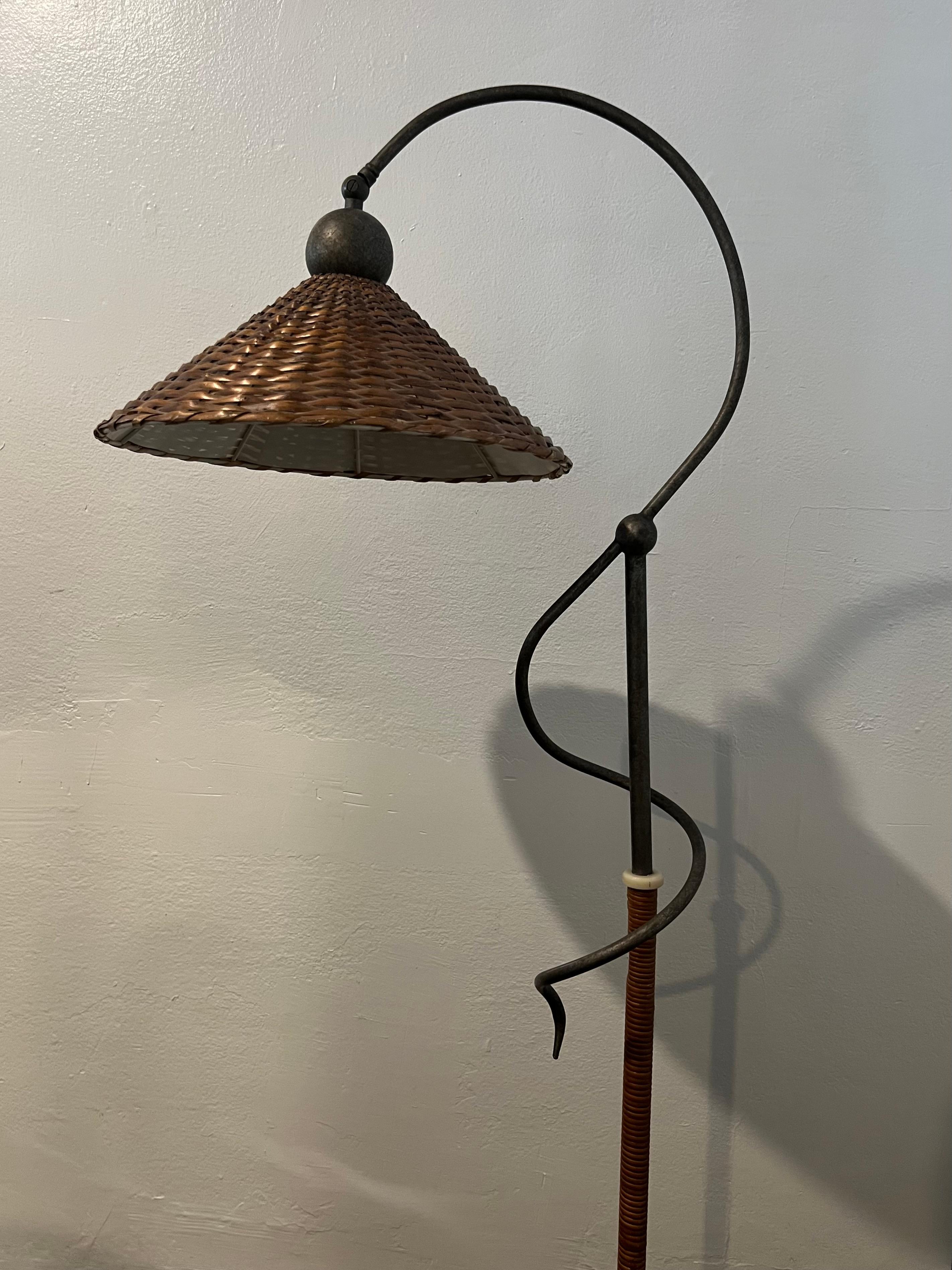 Late 20th Century Sculptural Cane Wrapped Floor Lamp For Sale