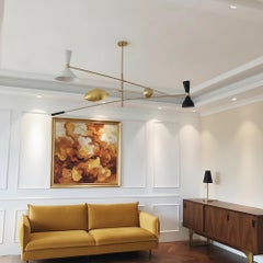 Sculptural Cantilever Chandelier in Patinated Brass & Lacquered Shades Mouille
