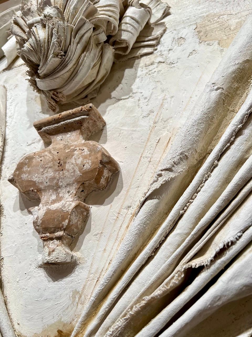 American Sculptural Canvas Relief with a 17th Century Florence Fragment by Elena Rousseau For Sale