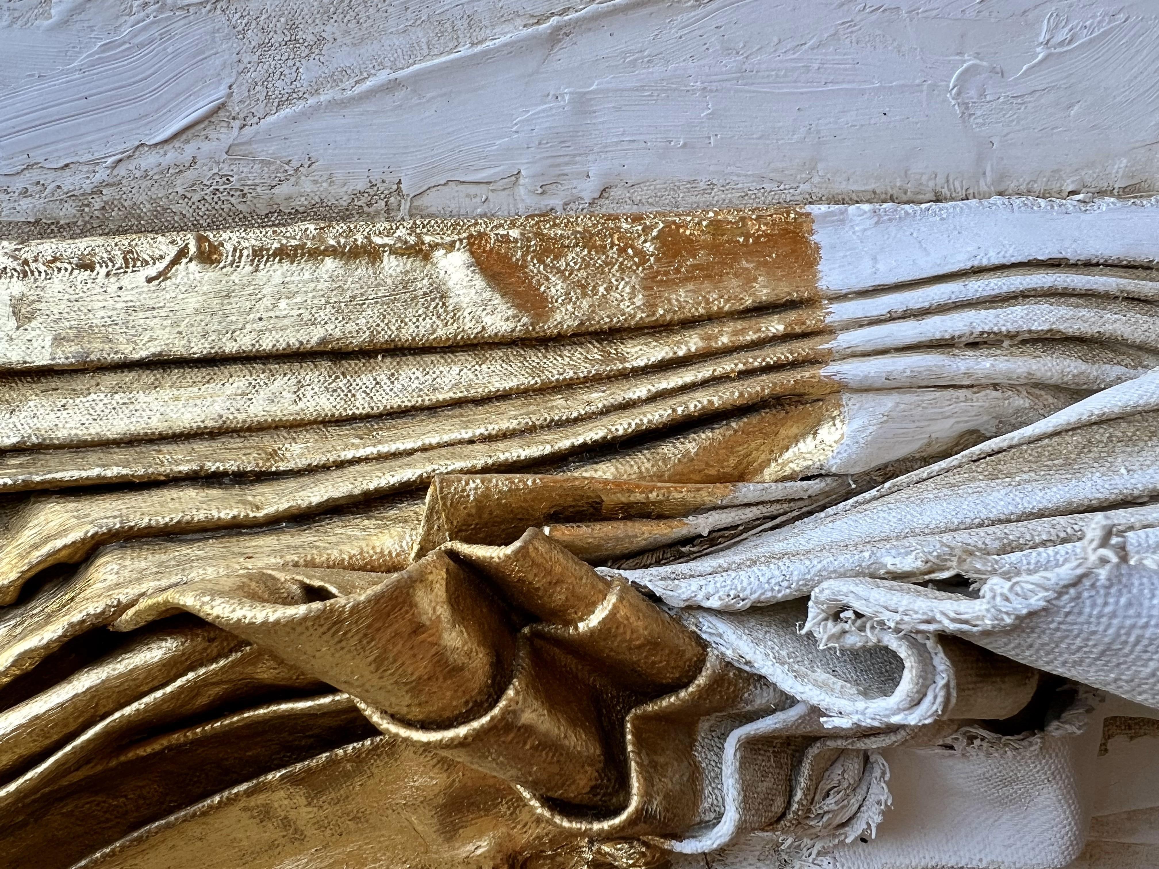 Sculptural Canvas with a 17th Century Italian Fragment and 24k Gold Leaf For Sale 2