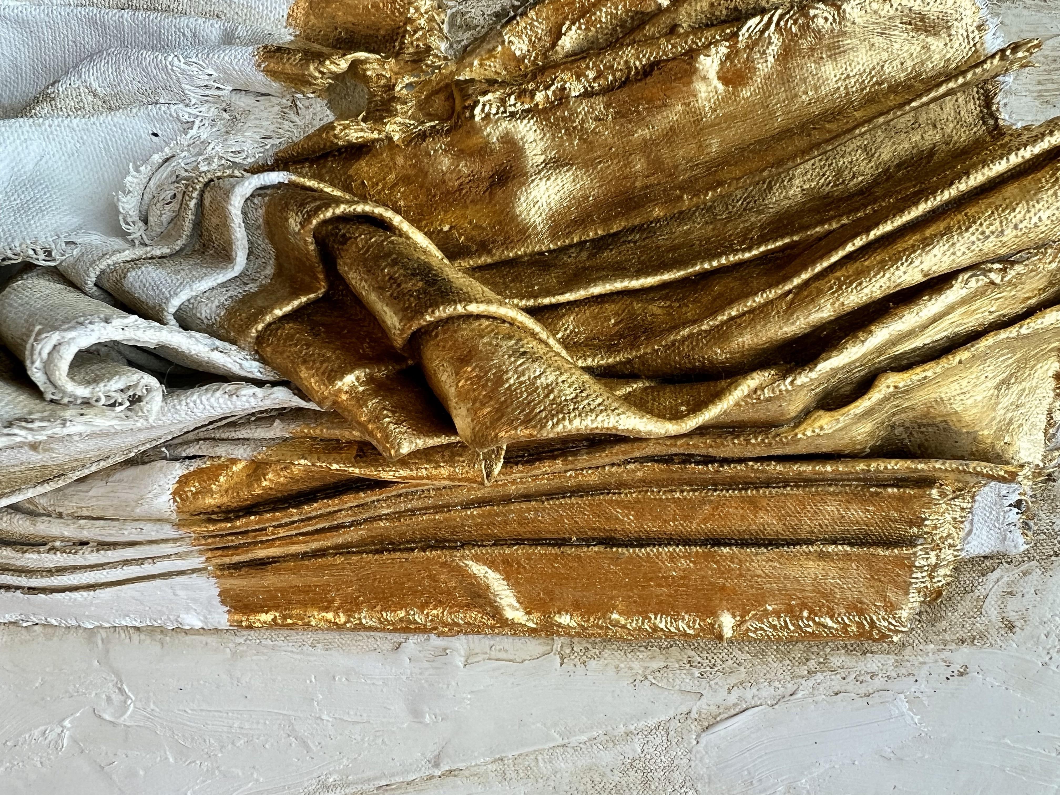 American Sculptural Canvas with a 17th Century Italian Fragment and 24k Gold Leaf For Sale