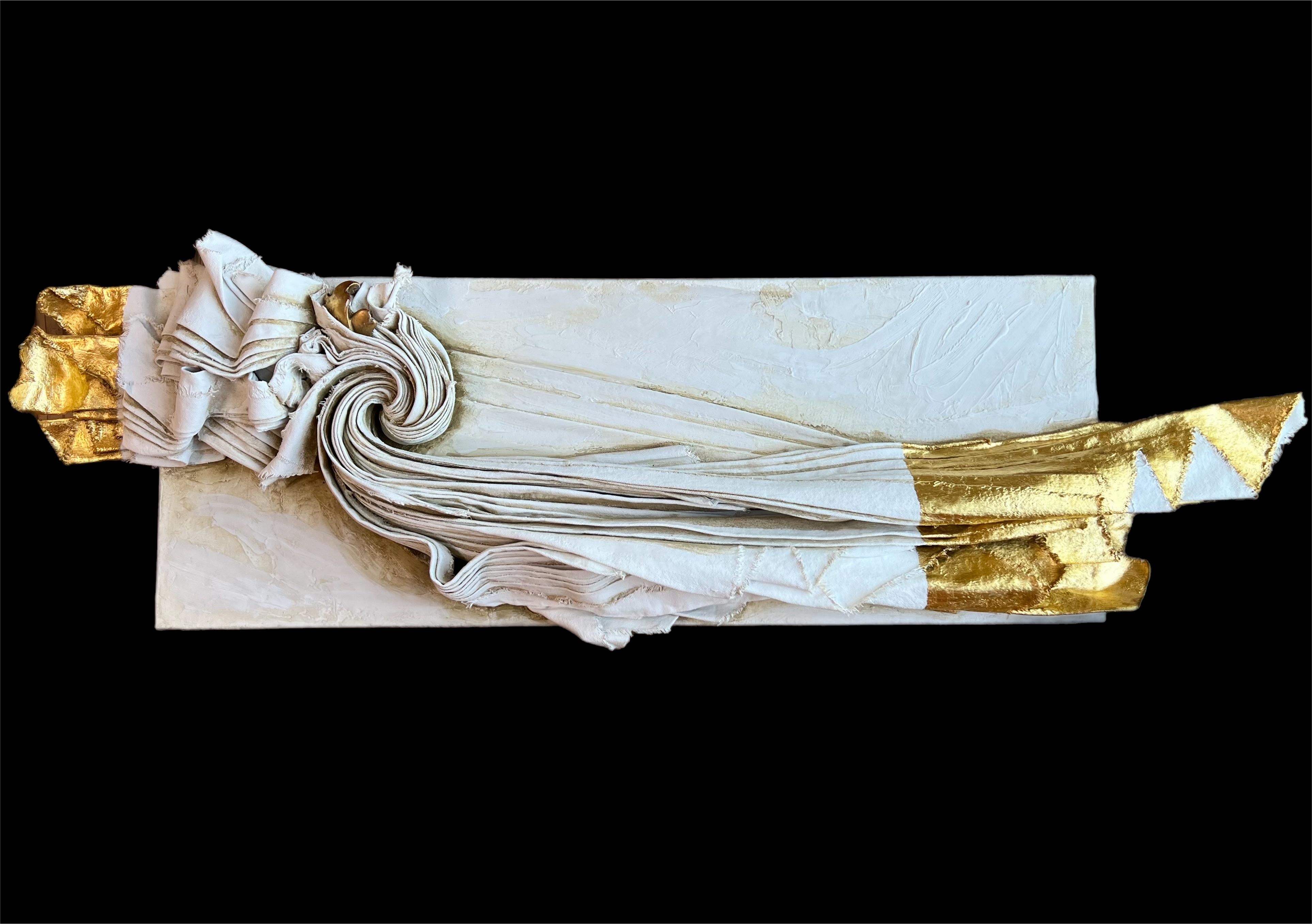 Rococo Sculptural Canvas with a 17th Century Italian Giltwood Fragment & 24k Gold Leaf For Sale