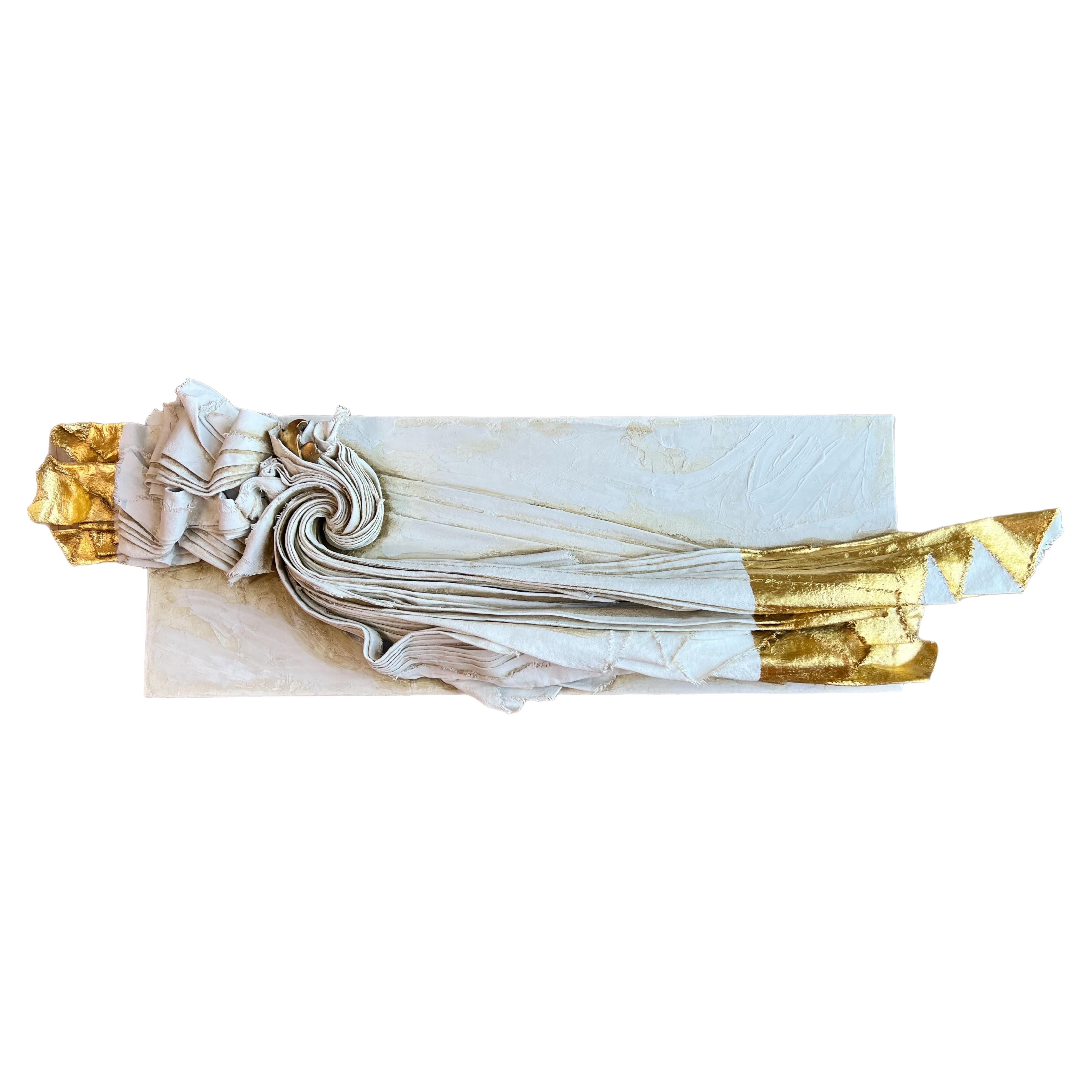 Sculptural Canvas with a 17th Century Italian Giltwood Fragment & 24k Gold Leaf For Sale