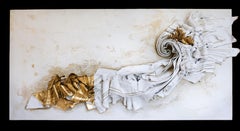 Sculptural Canvas with Sapphires, 18th Century Italian Fragment & 24k Gold Leaf