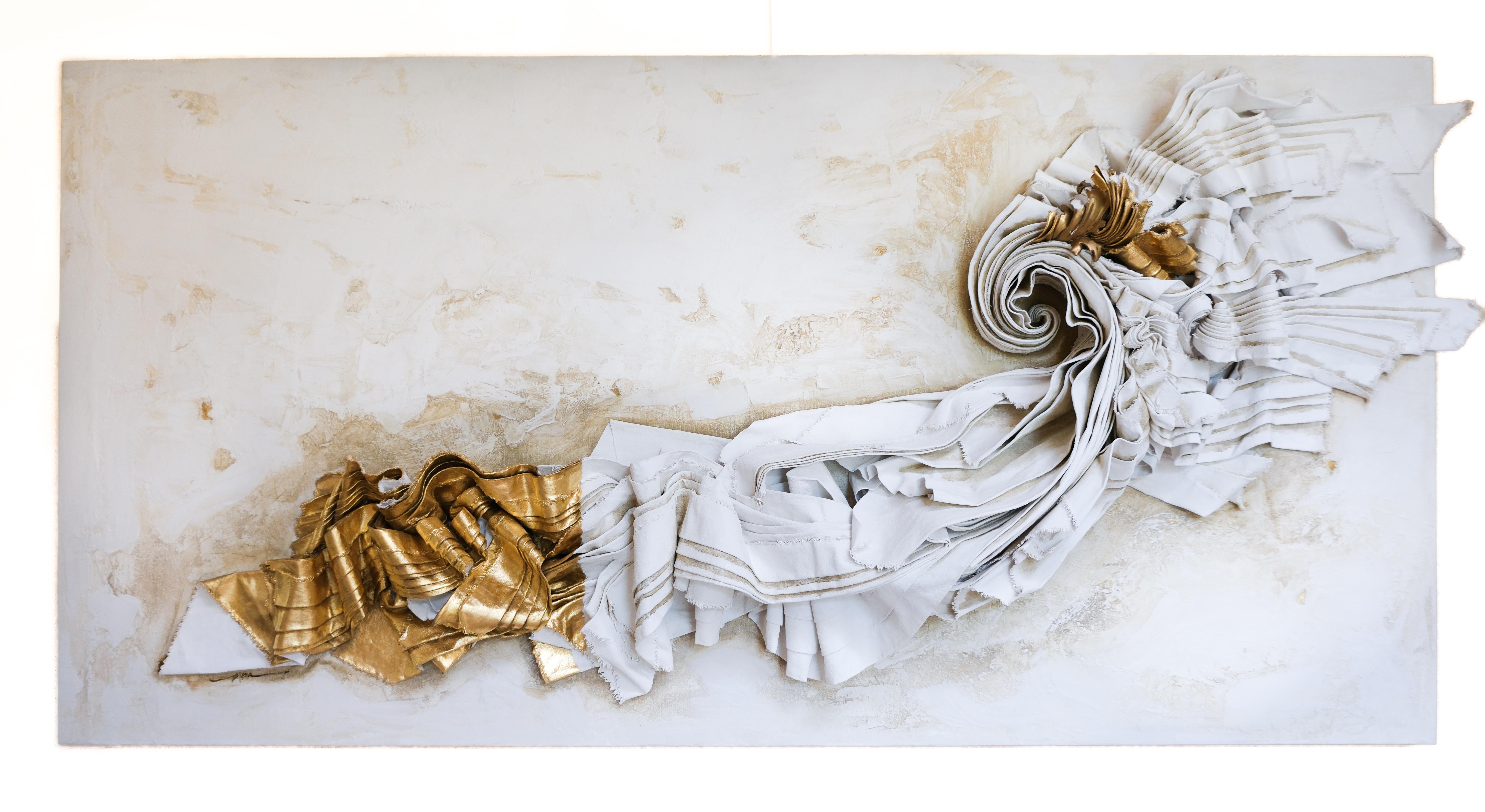 Toile sculpturale avec saphirs, fragment italien du 18ème siècle et feuille d'or 24 carats