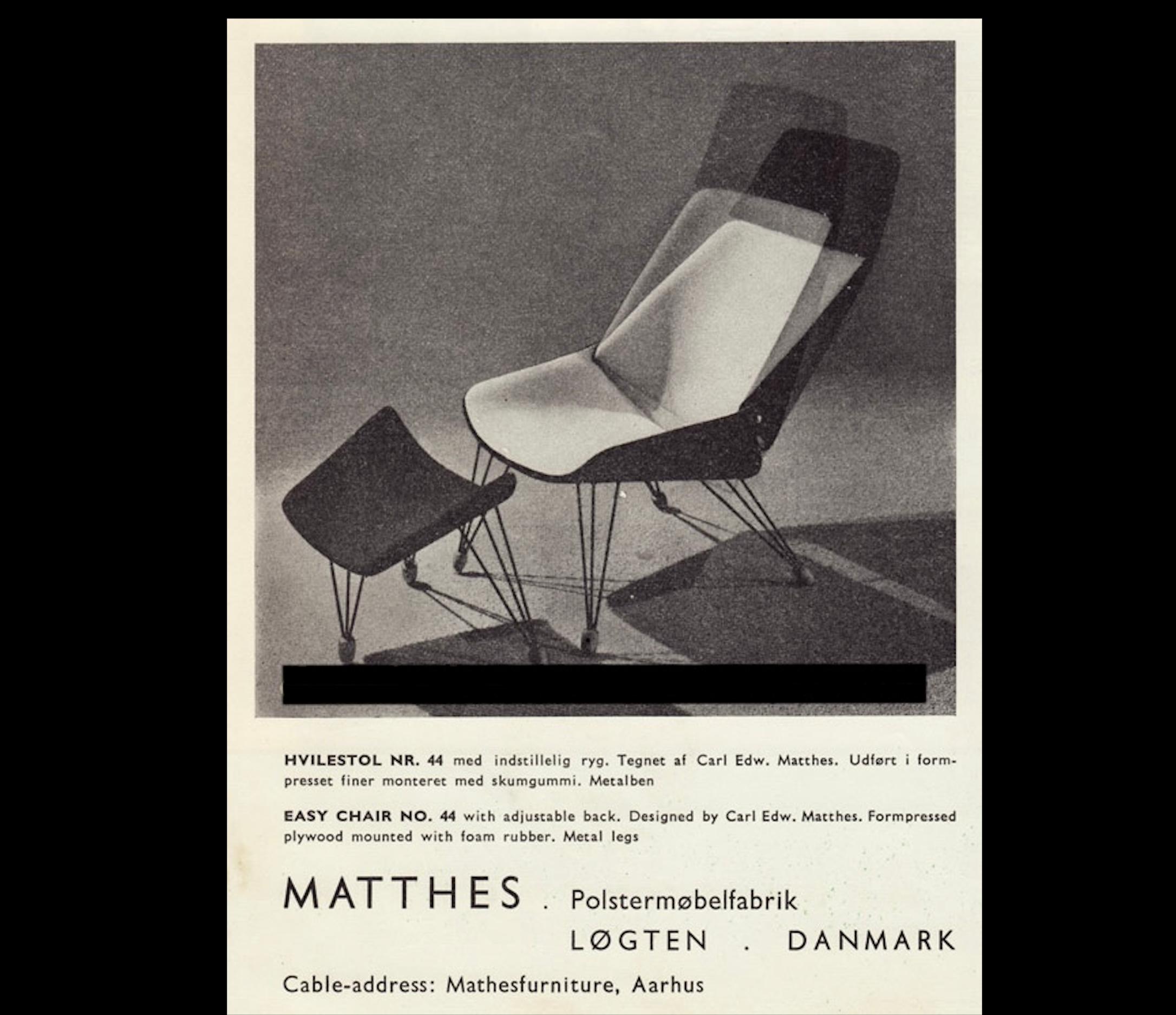 Chaise longue bicolore sculpturale Carl Edward Matthes avec repose-pieds, Danemark, 1956 en vente 11