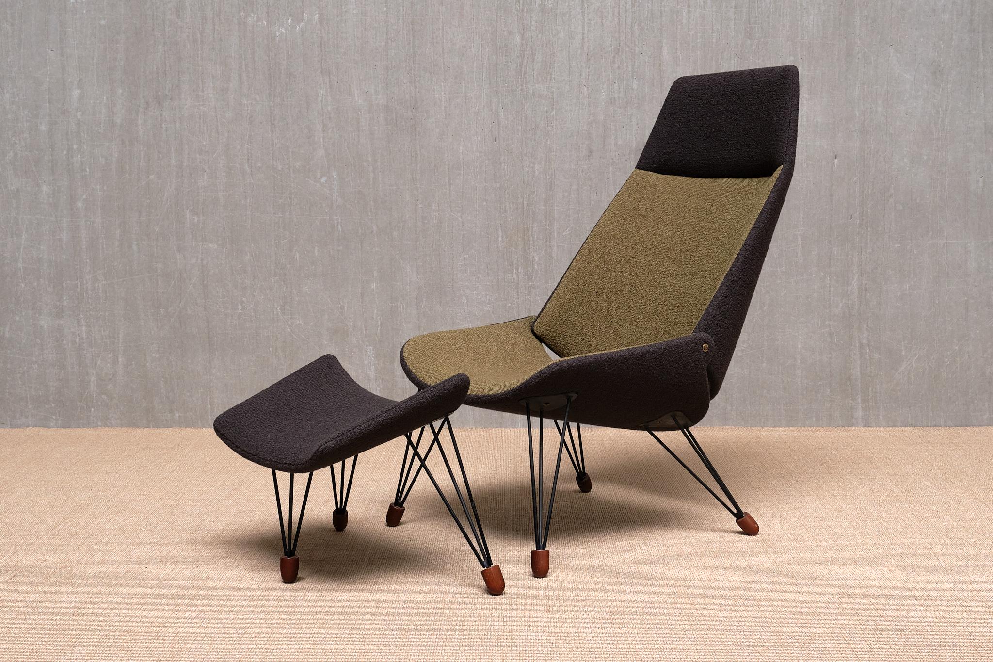 Scandinave moderne Chaise longue bicolore sculpturale Carl Edward Matthes avec repose-pieds, Danemark, 1956 en vente