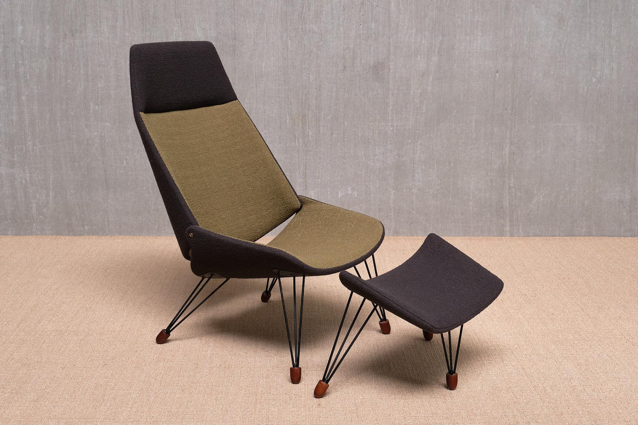 Milieu du XXe siècle Chaise longue bicolore sculpturale Carl Edward Matthes avec repose-pieds, Danemark, 1956 en vente