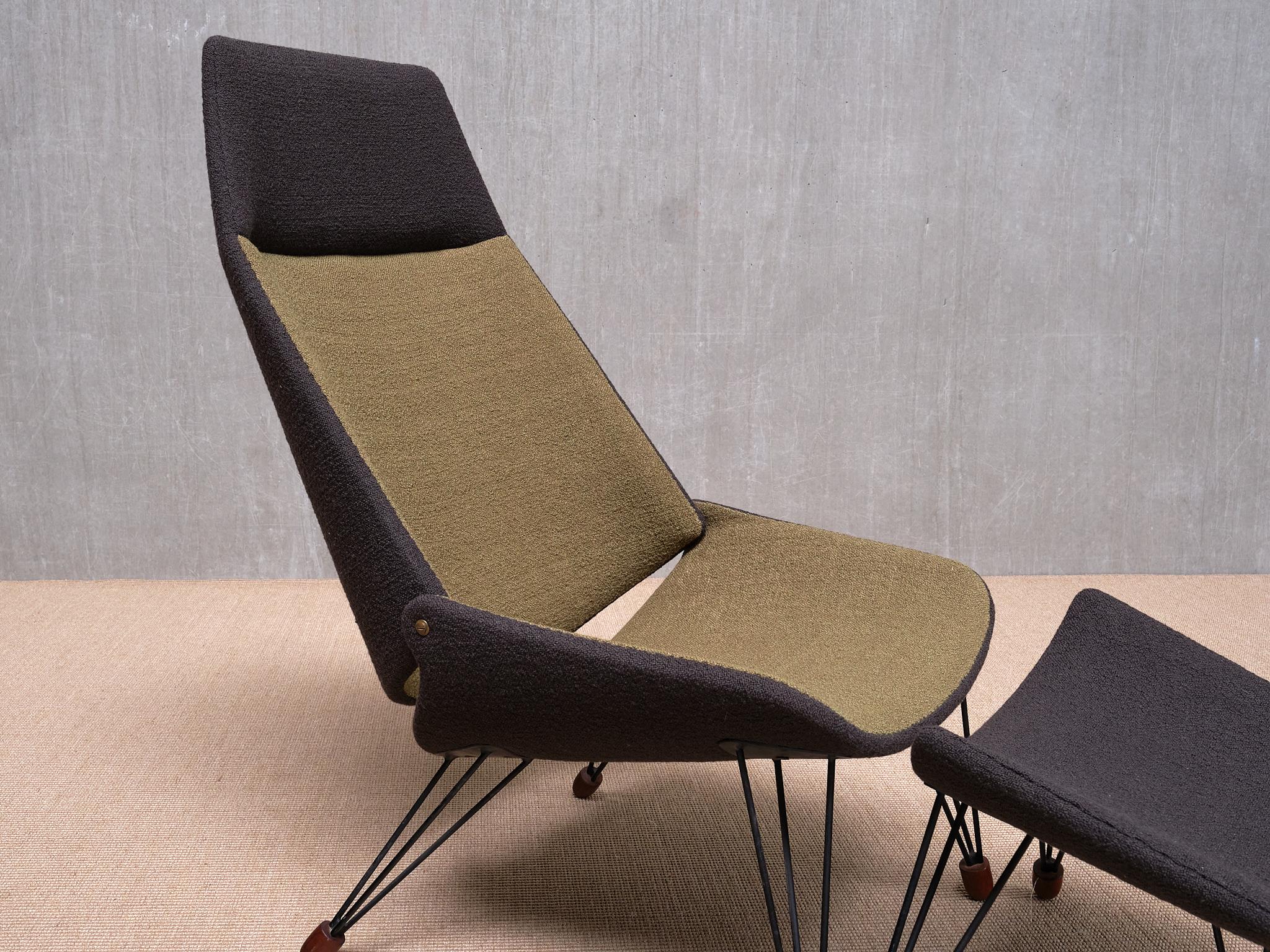 Métal Chaise longue bicolore sculpturale Carl Edward Matthes avec repose-pieds, Danemark, 1956 en vente