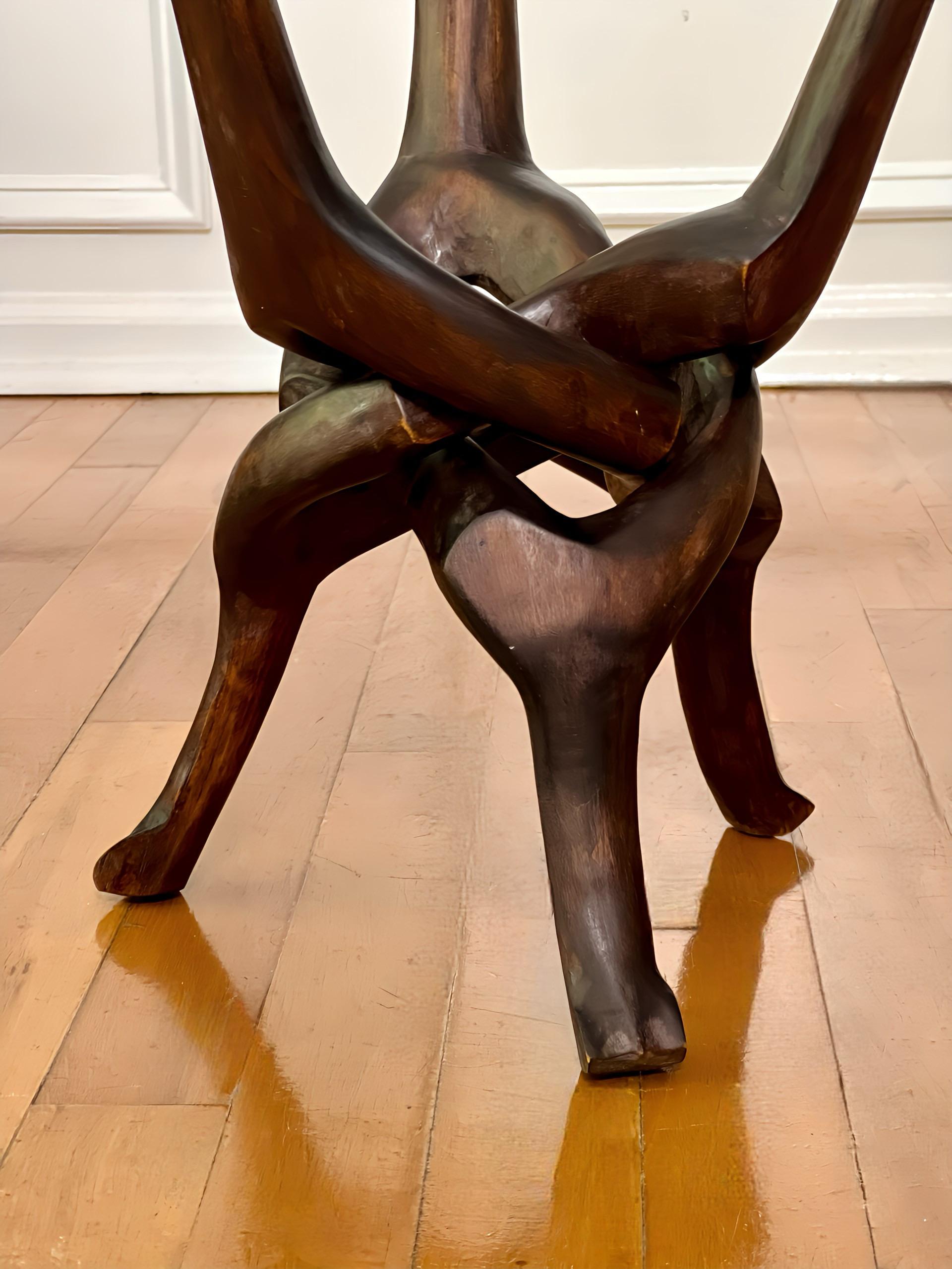 20th Century Sculptural Carved Hardwood Round African Side Table For Sale
