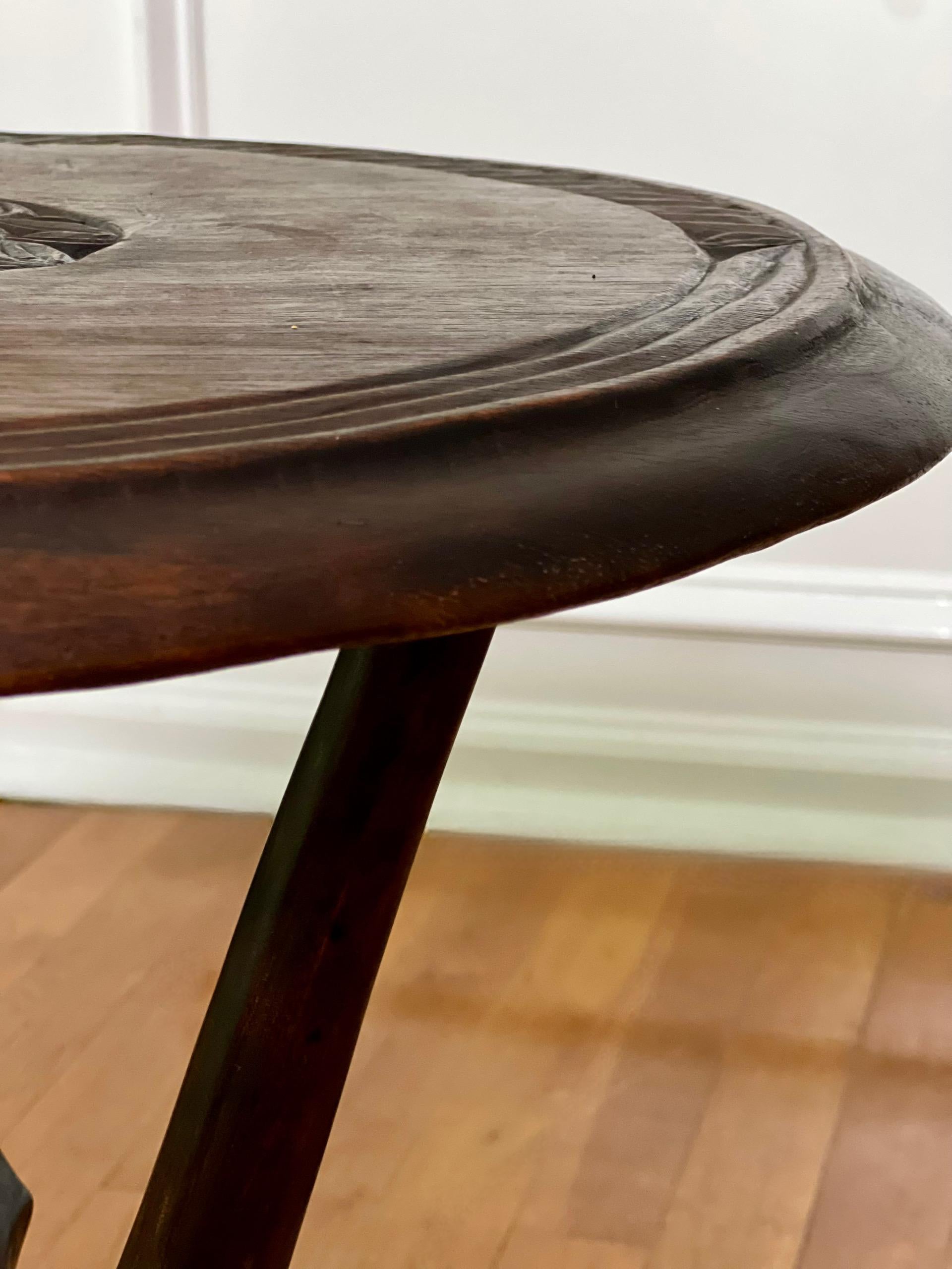 Sculptural Carved Hardwood Round African Side Table For Sale 3