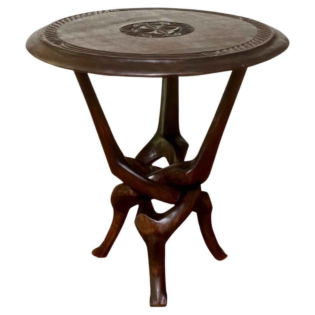 Sculptural Carved Hardwood Round African Side Table