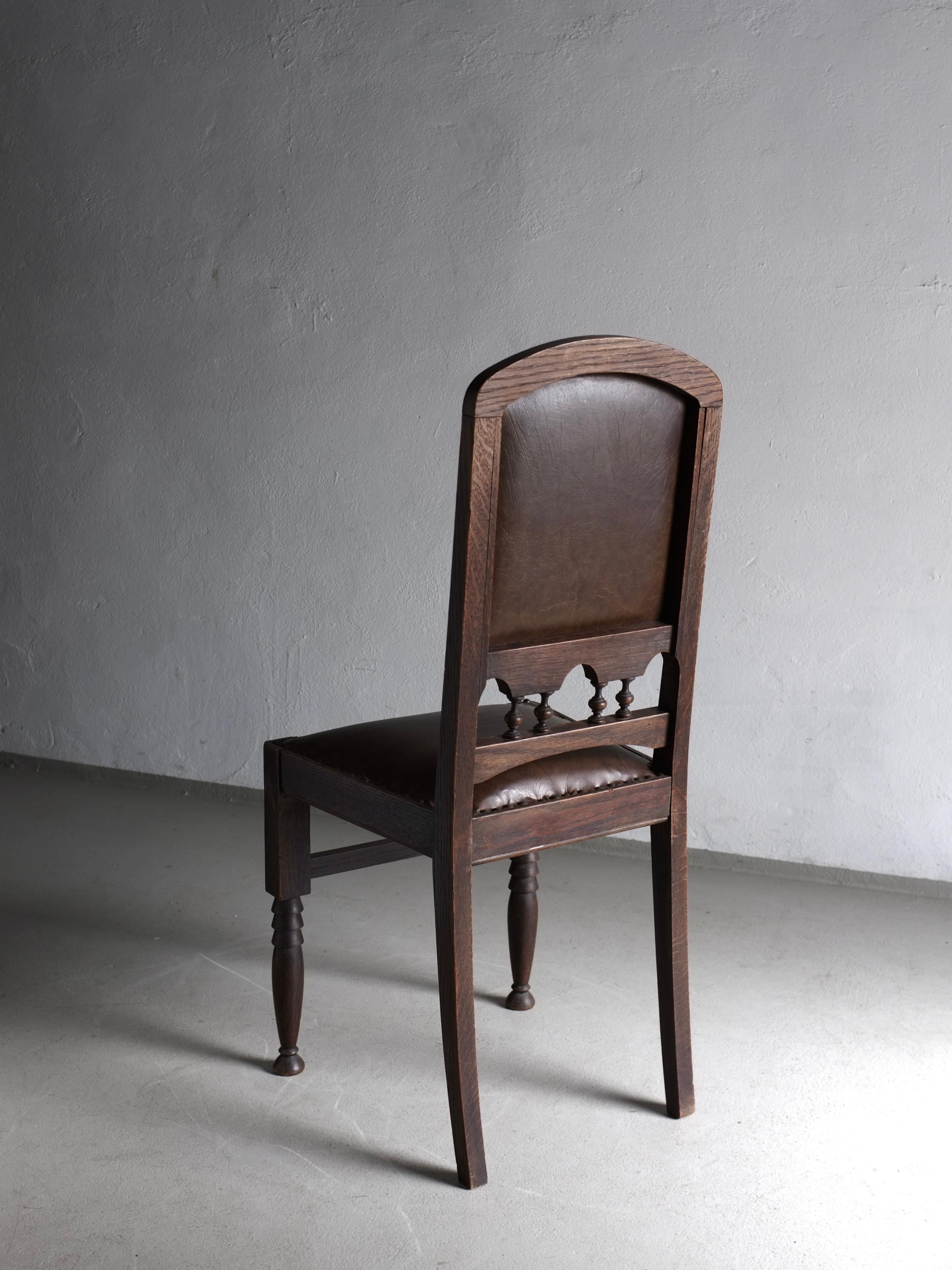 Gothic Revival Sculptural Carved Oak Side Chair, Netherlands, 1920s