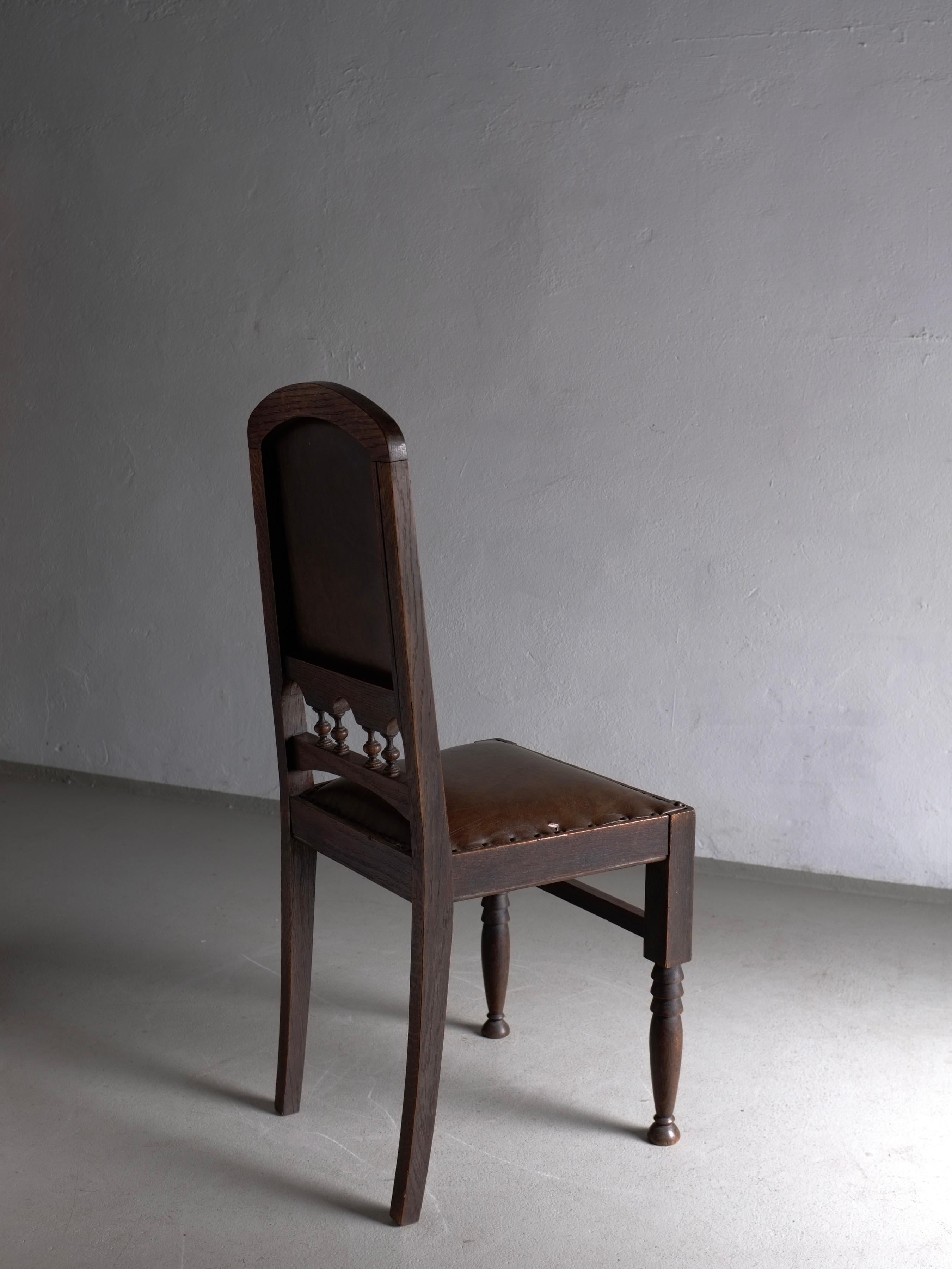 Dutch Sculptural Carved Oak Side Chair, Netherlands, 1920s