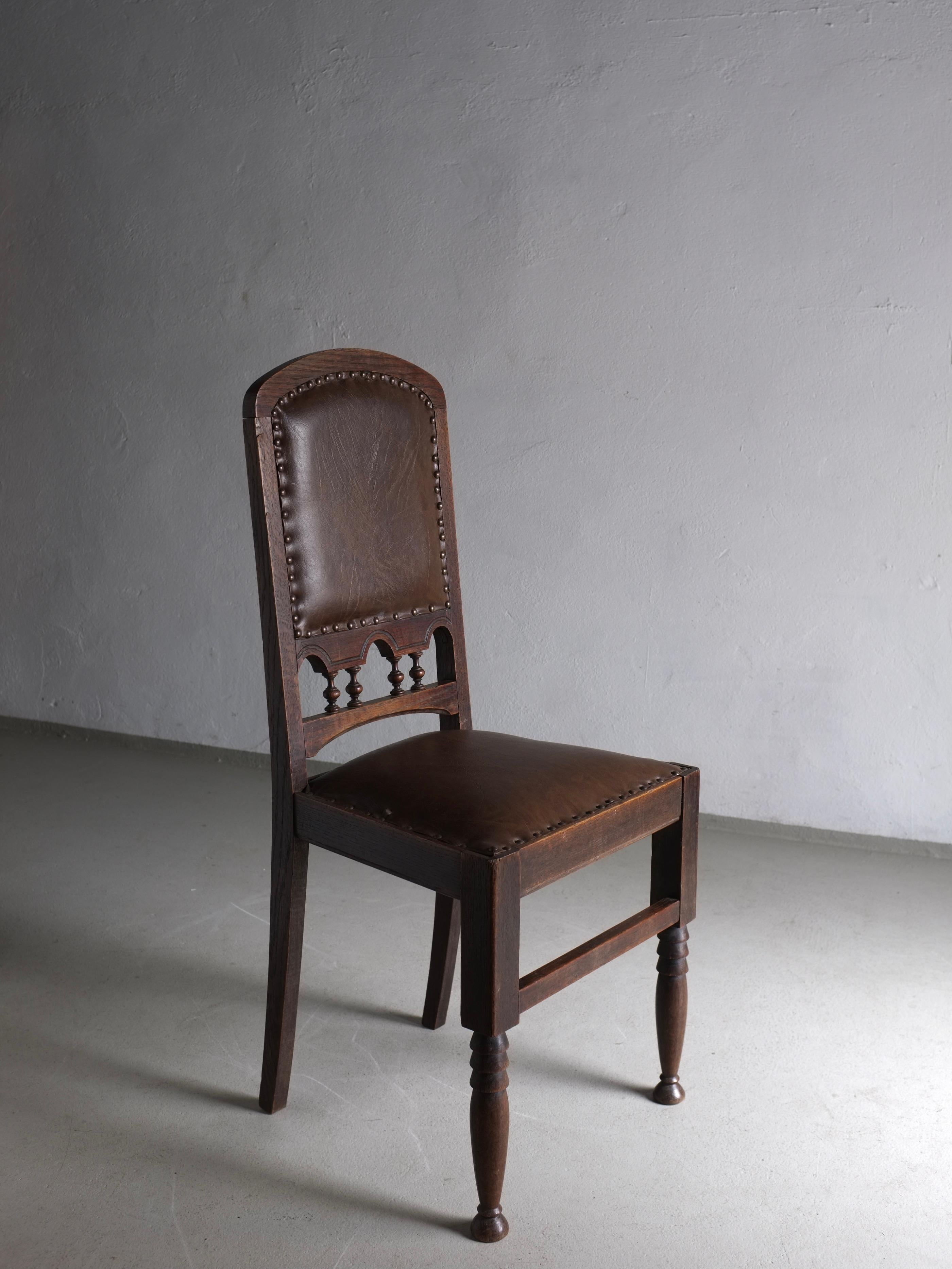 Amsterdam School Sculptural Carved Oak Side Chair, Netherlands, 1920s
