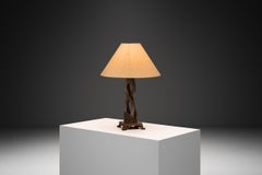 Sculptural Carved Oak Table Lamp, Scandinavia Mid-20th Century