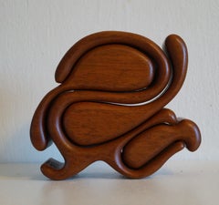 Sculptural Carved Teak Scandinavian Modern Wood Puzzle Box Richard Rothbard