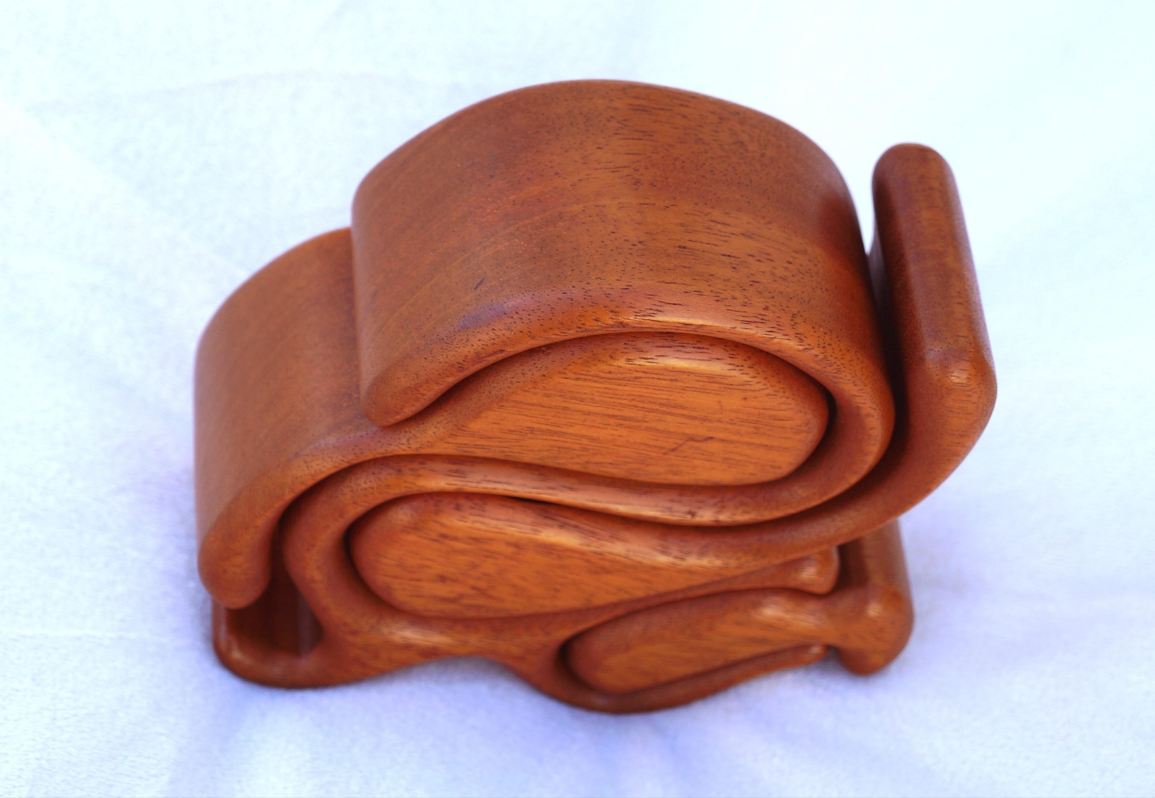 Sculptural Carved Teak Scandinavian Modern Wood Puzzle Box Richard Rothbard For Sale 1