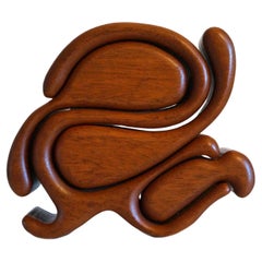 Used Sculptural Carved Teak Scandinavian Modern Wood Puzzle Box Richard Rothbard