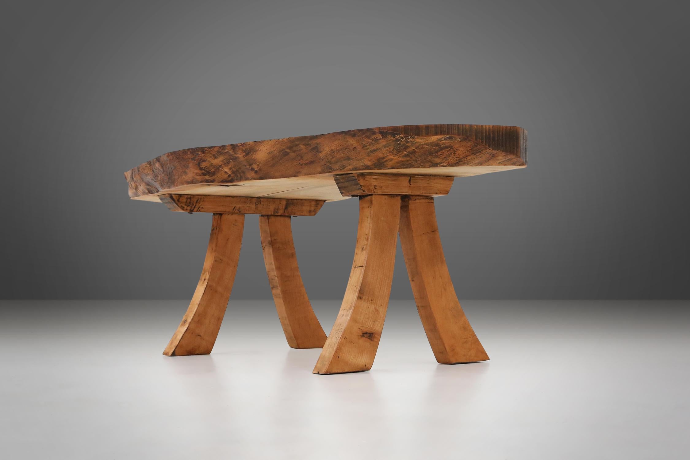 French Sculptural carved tree trunk coffee table in oak, France ca. 1850 For Sale