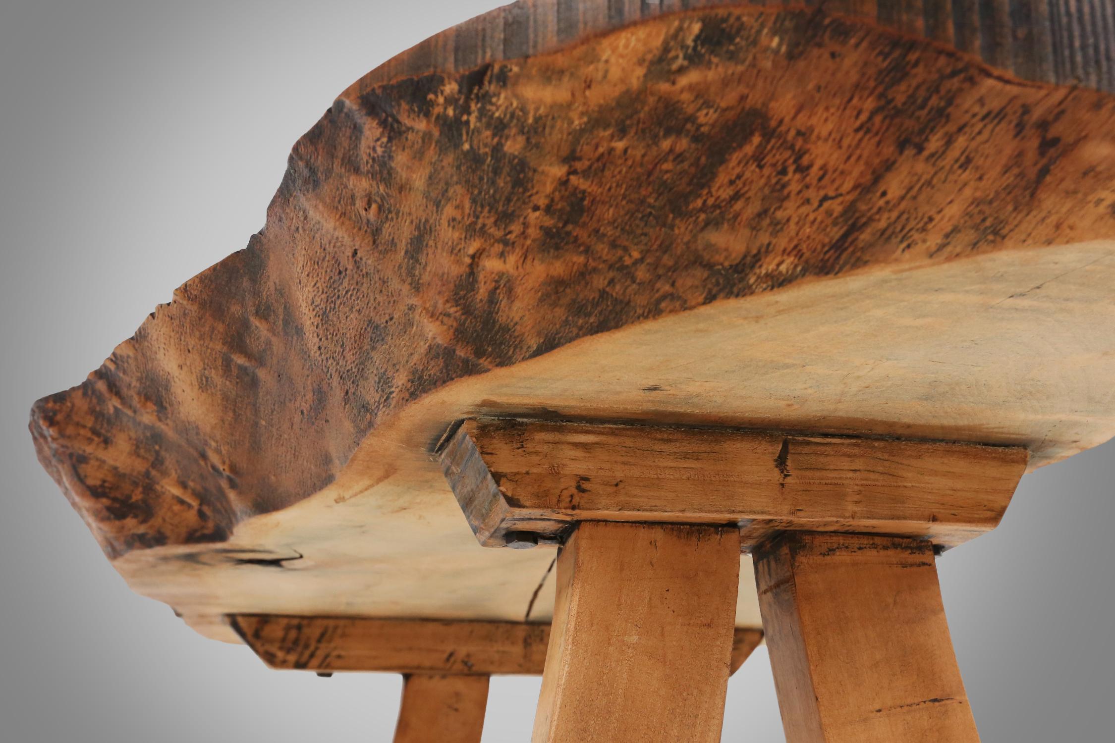 Wood Sculptural carved tree trunk coffee table in oak, France ca. 1850 For Sale