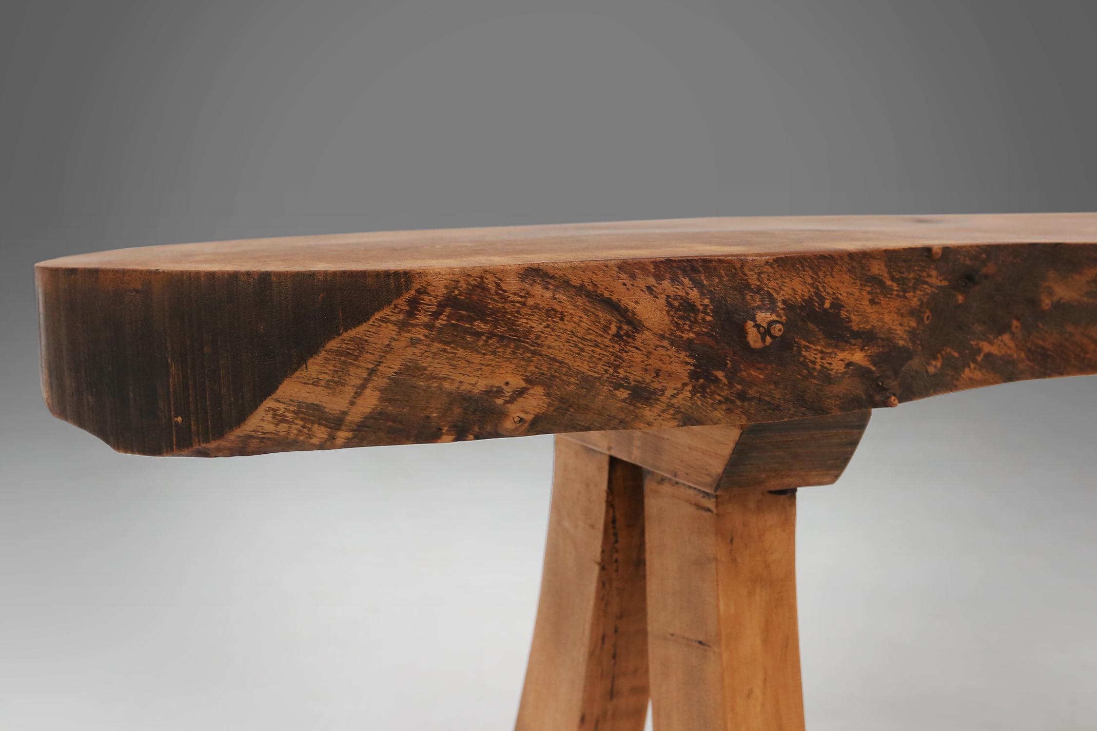 Sculptural carved tree trunk coffee table in oak, France ca. 1850 For Sale 1