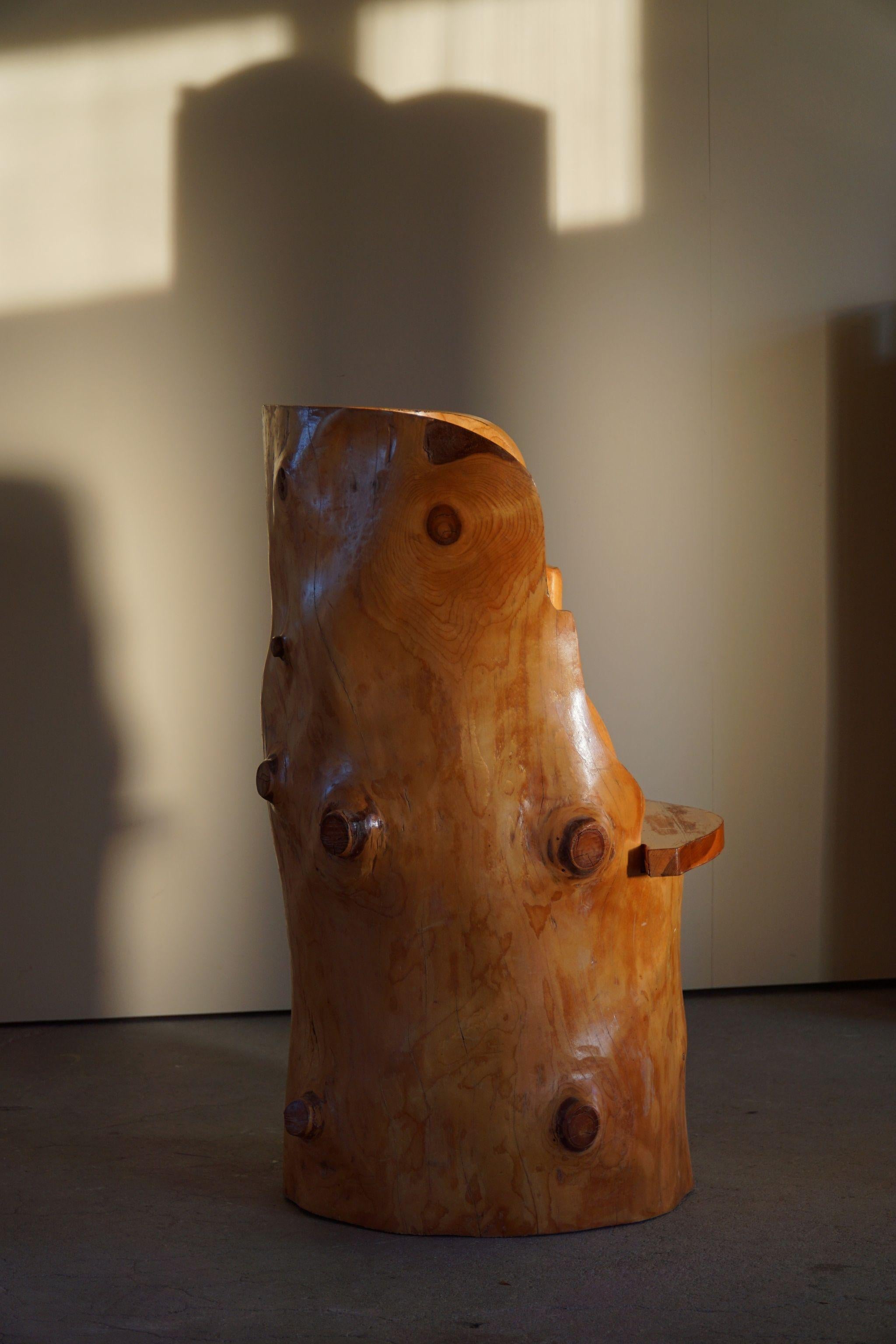Sculptural Carved Wabi Sabi Brutalist Stump Chair in Solid Pine, Swedish, 1960s For Sale 7