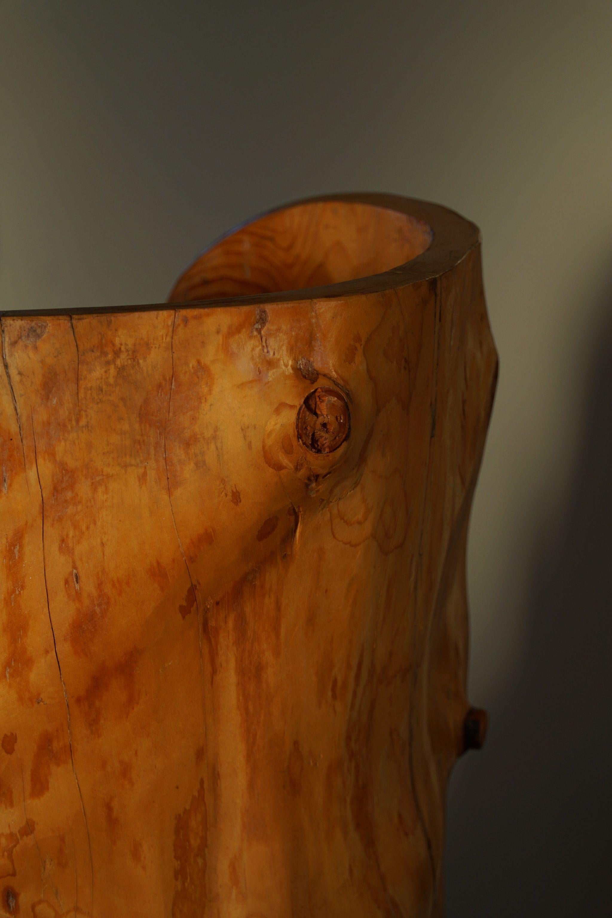 Sculptural Carved Wabi Sabi Brutalist Stump Chair in Solid Pine, Swedish, 1960s For Sale 1