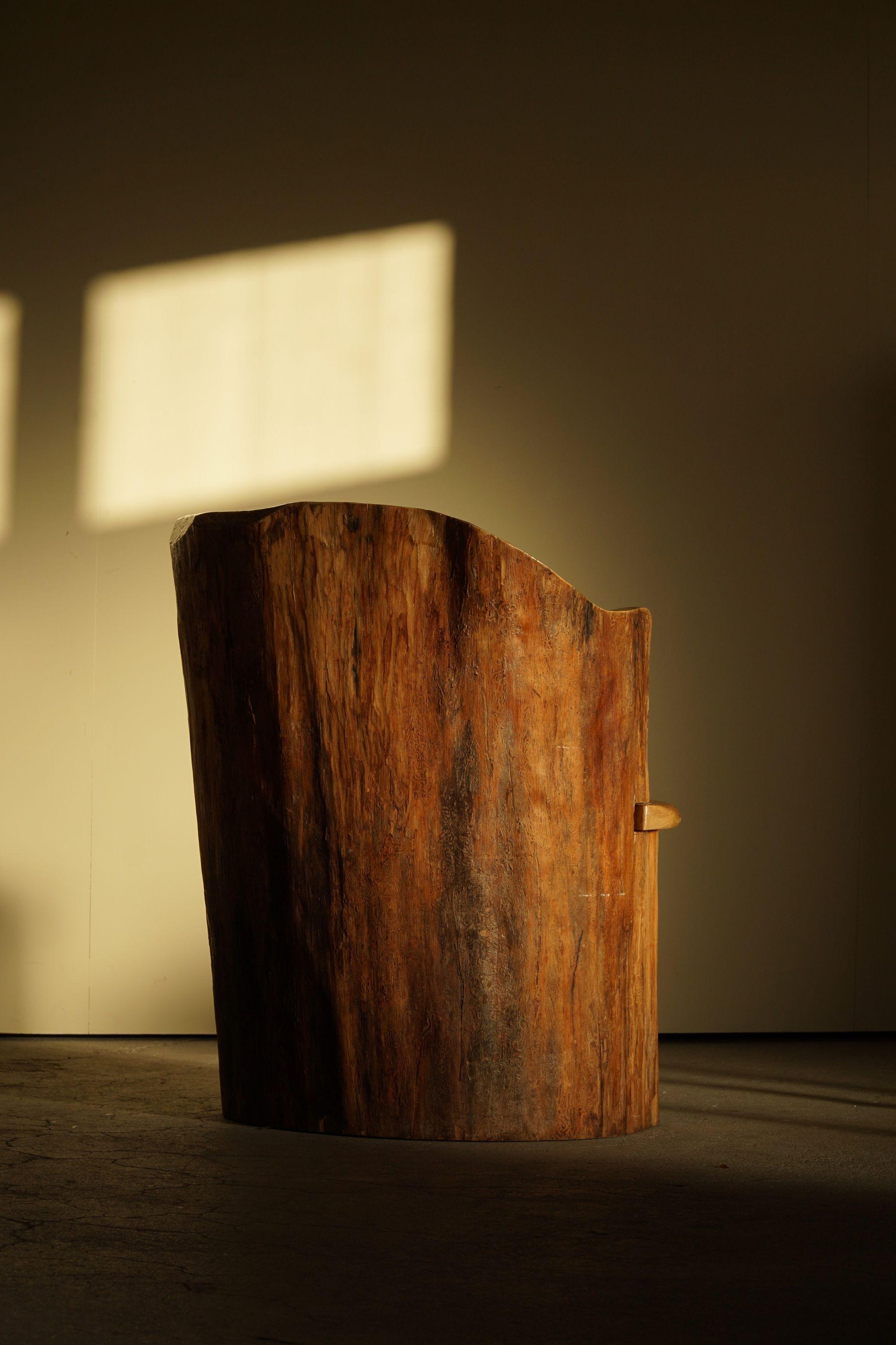 Sculptural Carved Wabi Sabi Brutalist Stump Chair in Solid Pine, Swedish, 1968 For Sale 6