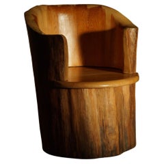 Sculptural Carved Wabi Sabi Brutalist Stump Chair in Solid Pine, Swedish, 1968
