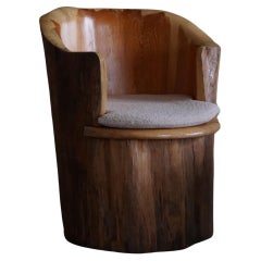 Vintage Sculptural Carved Wabi Sabi Brutalist Stump Chair in Solid Pine, Swedish, 1968