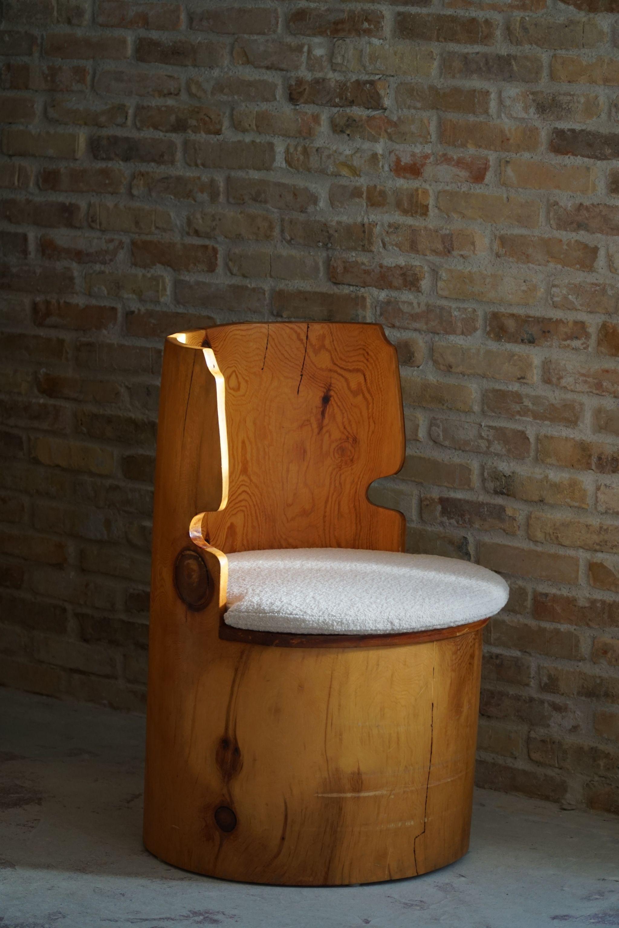 Sculptural Carved Wabi Sabi Brutalist Stump Chair in Solid Pine, Swedish, 1970s For Sale 6