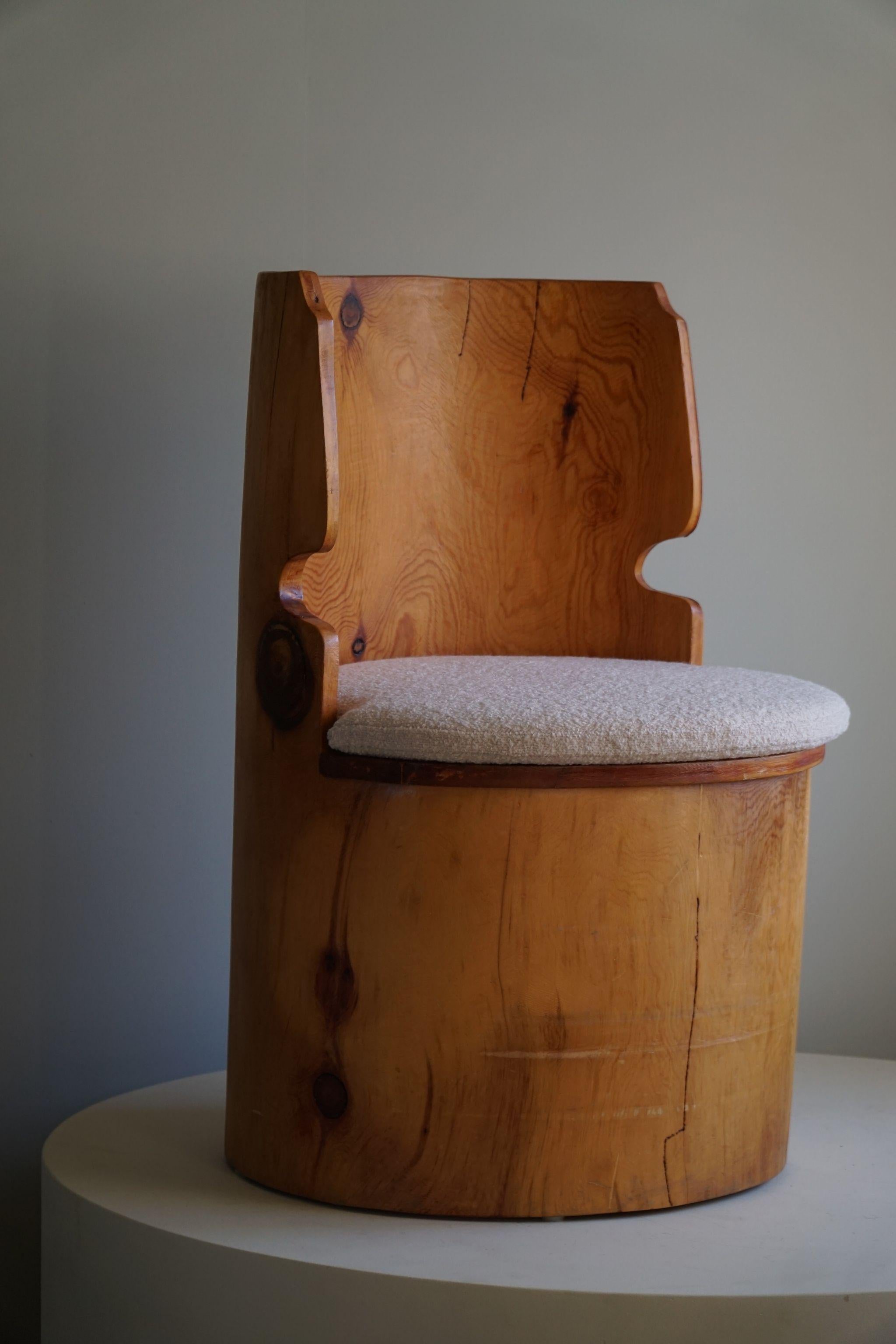 Sculptural Carved Wabi Sabi Brutalist Stump Chair in Solid Pine, Swedish, 1970s For Sale 7