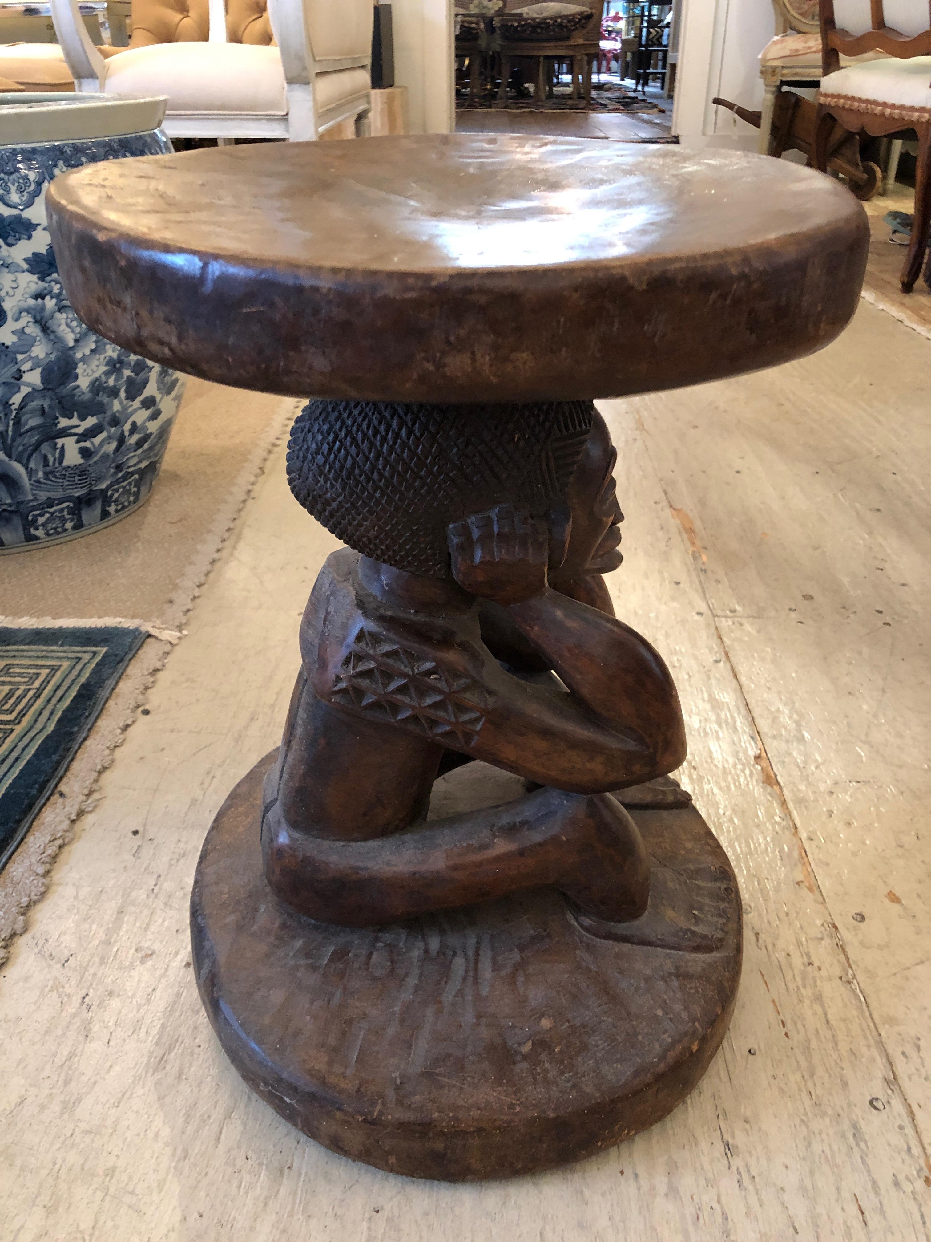 Sculptural Carved Wood African Side Table 3
