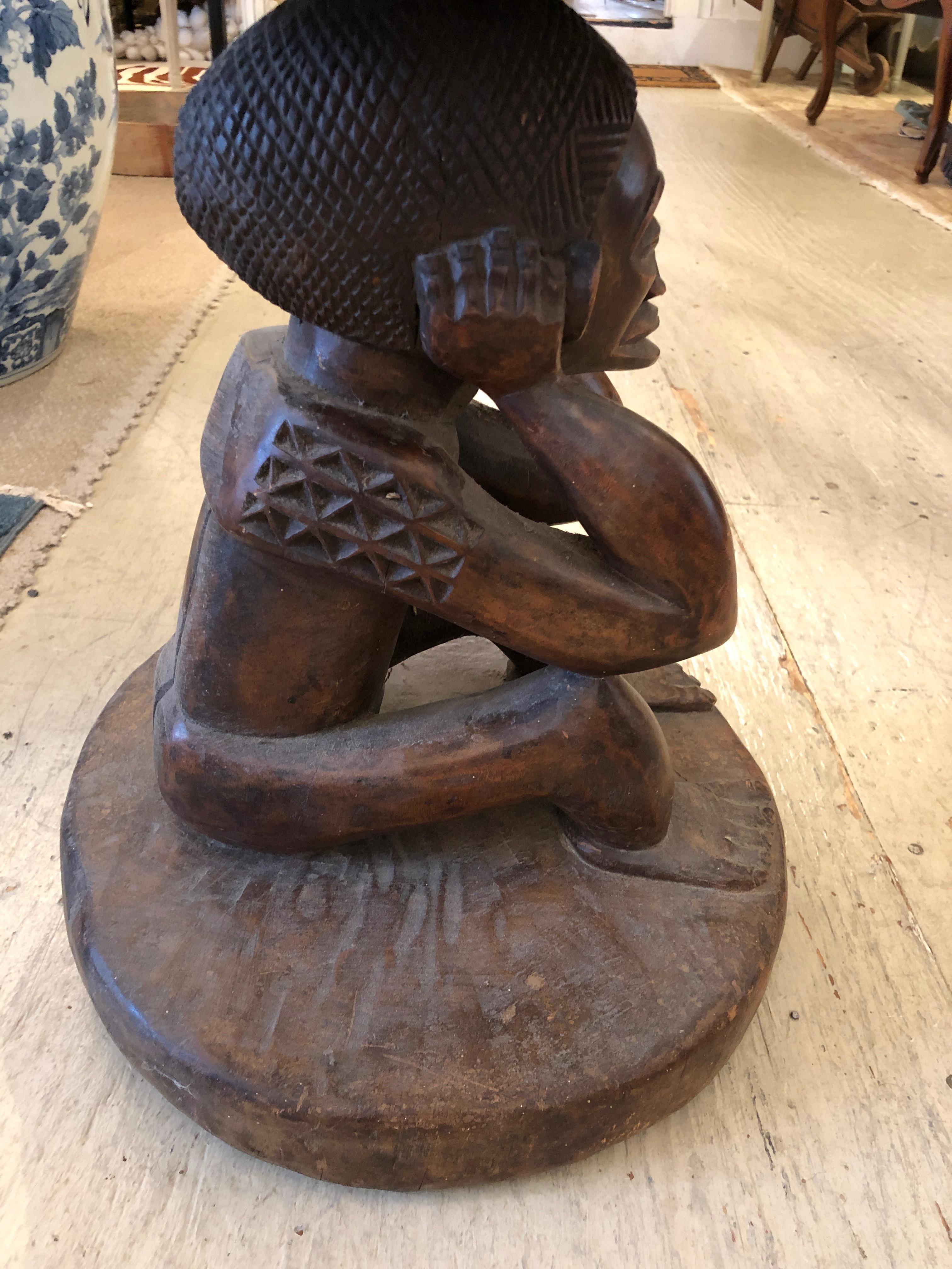 Sculptural Carved Wood African Side Table In Good Condition In Hopewell, NJ