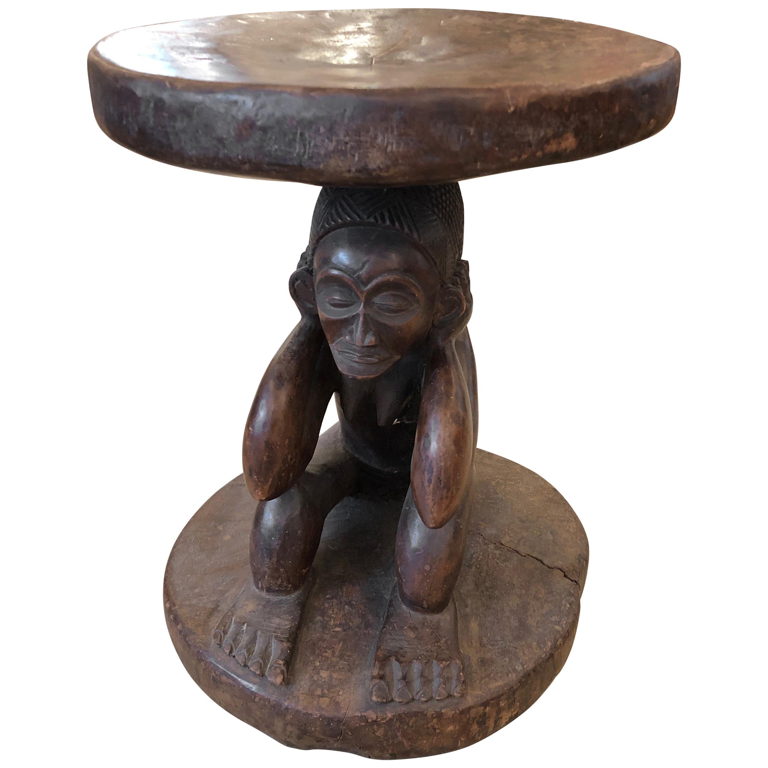 Sculptural Carved Wood African Side Table at 1stDibs