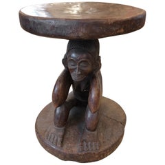 Sculptural Carved Wood African Side Table