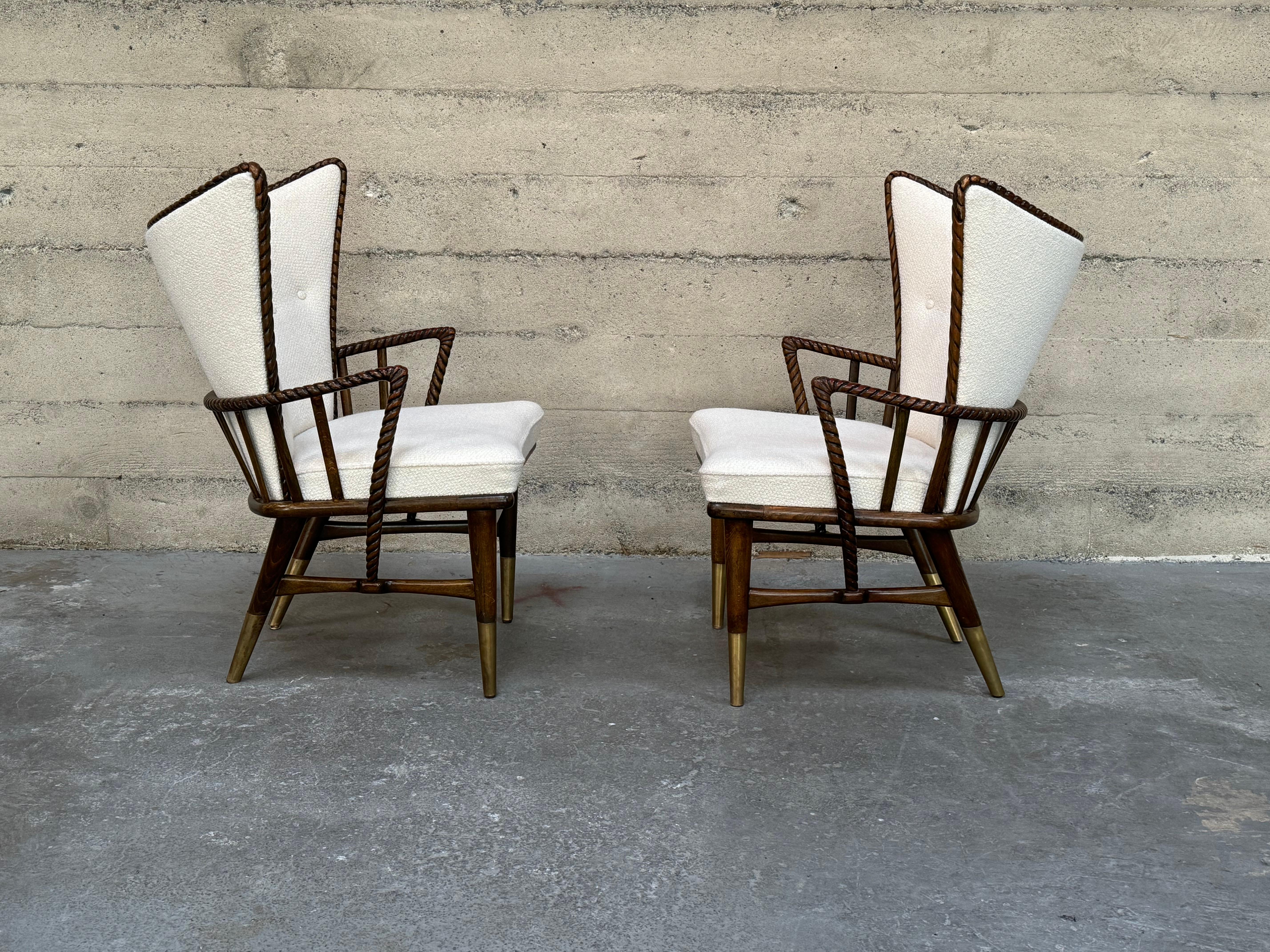 Mid-Century Modern Sculptural Carved Wood Armchairs, a pair