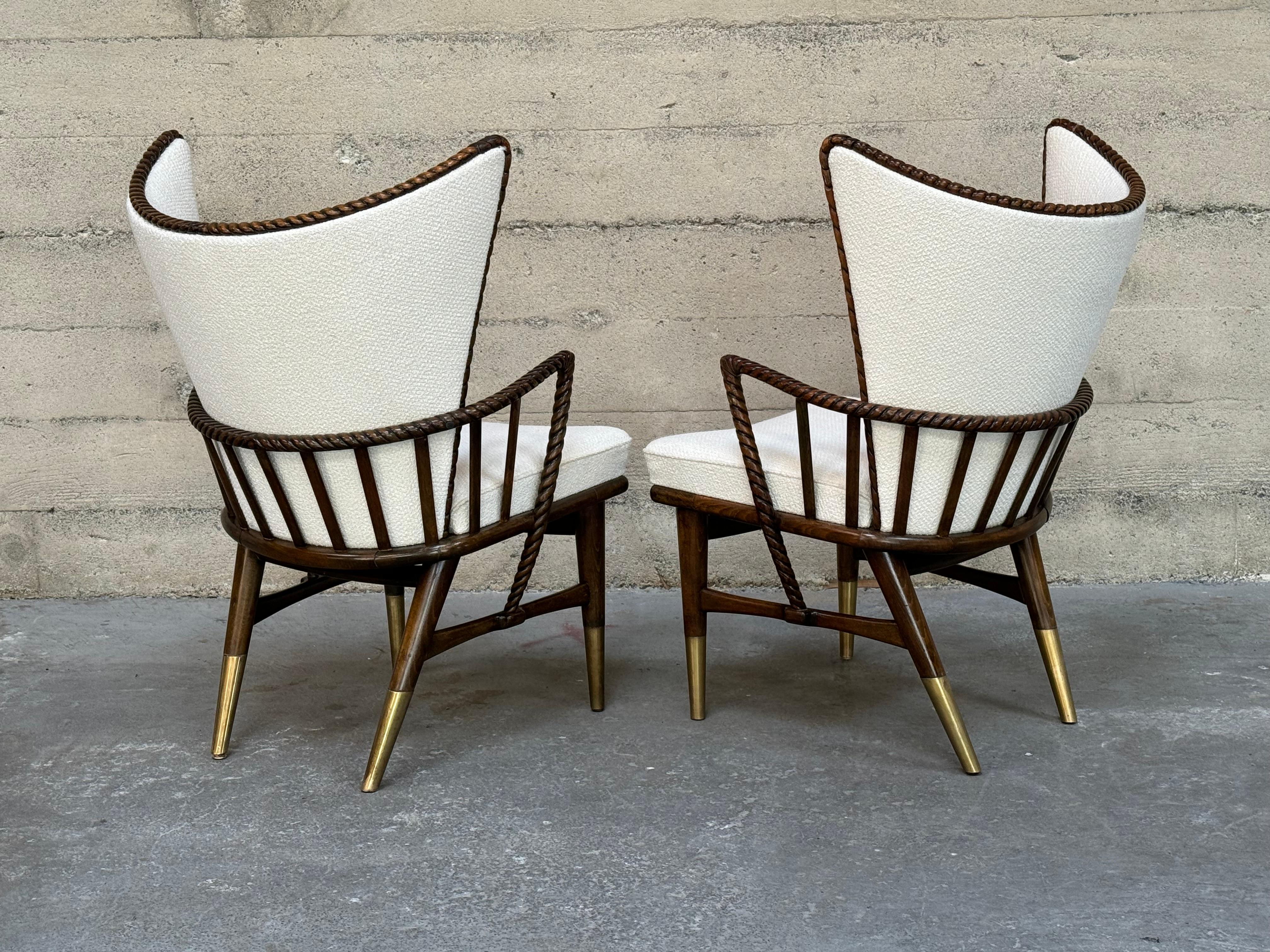 Danish Sculptural Carved Wood Armchairs, a pair