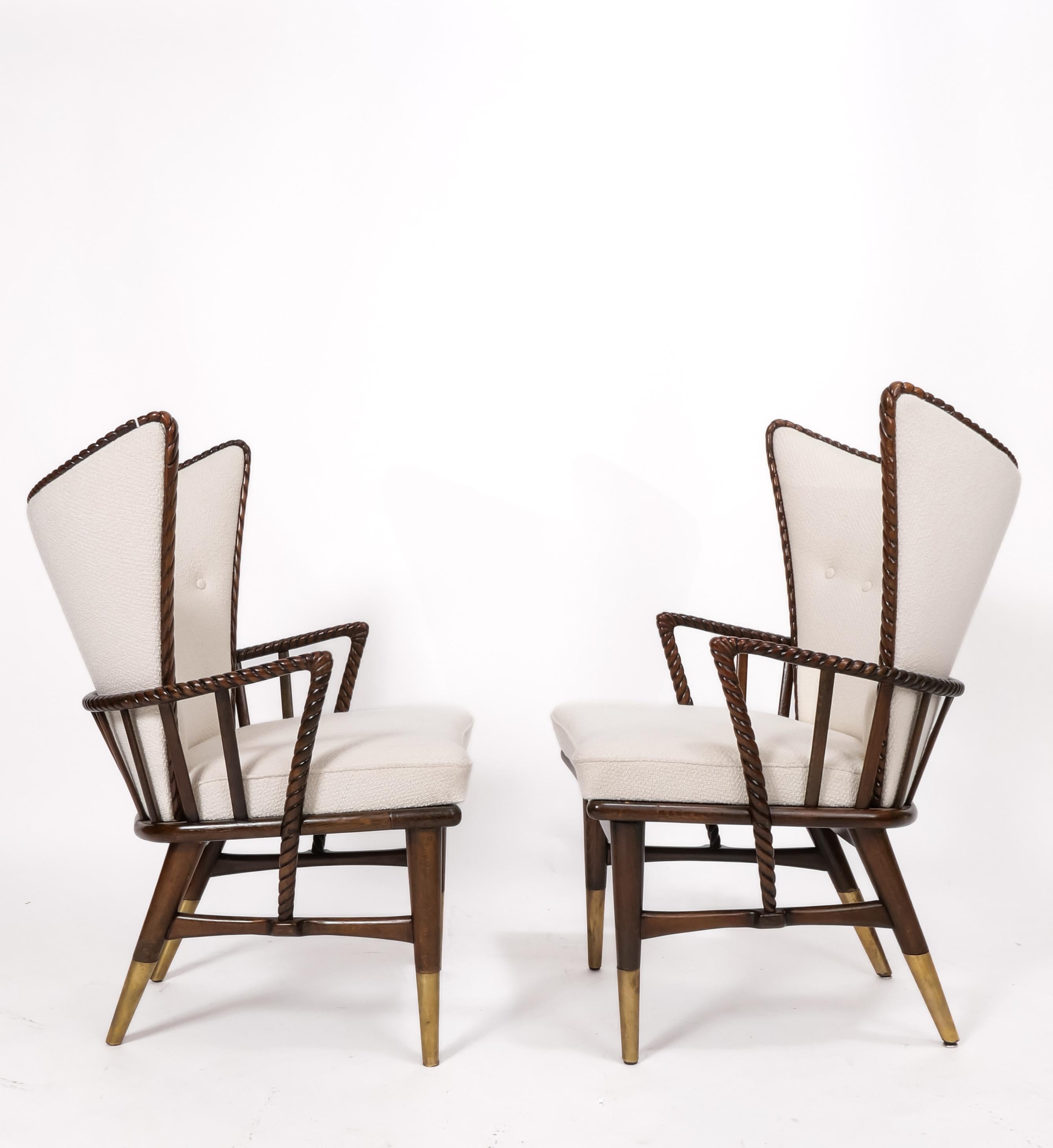 20th Century Sculptural Carved Wood Armchairs, a pair For Sale