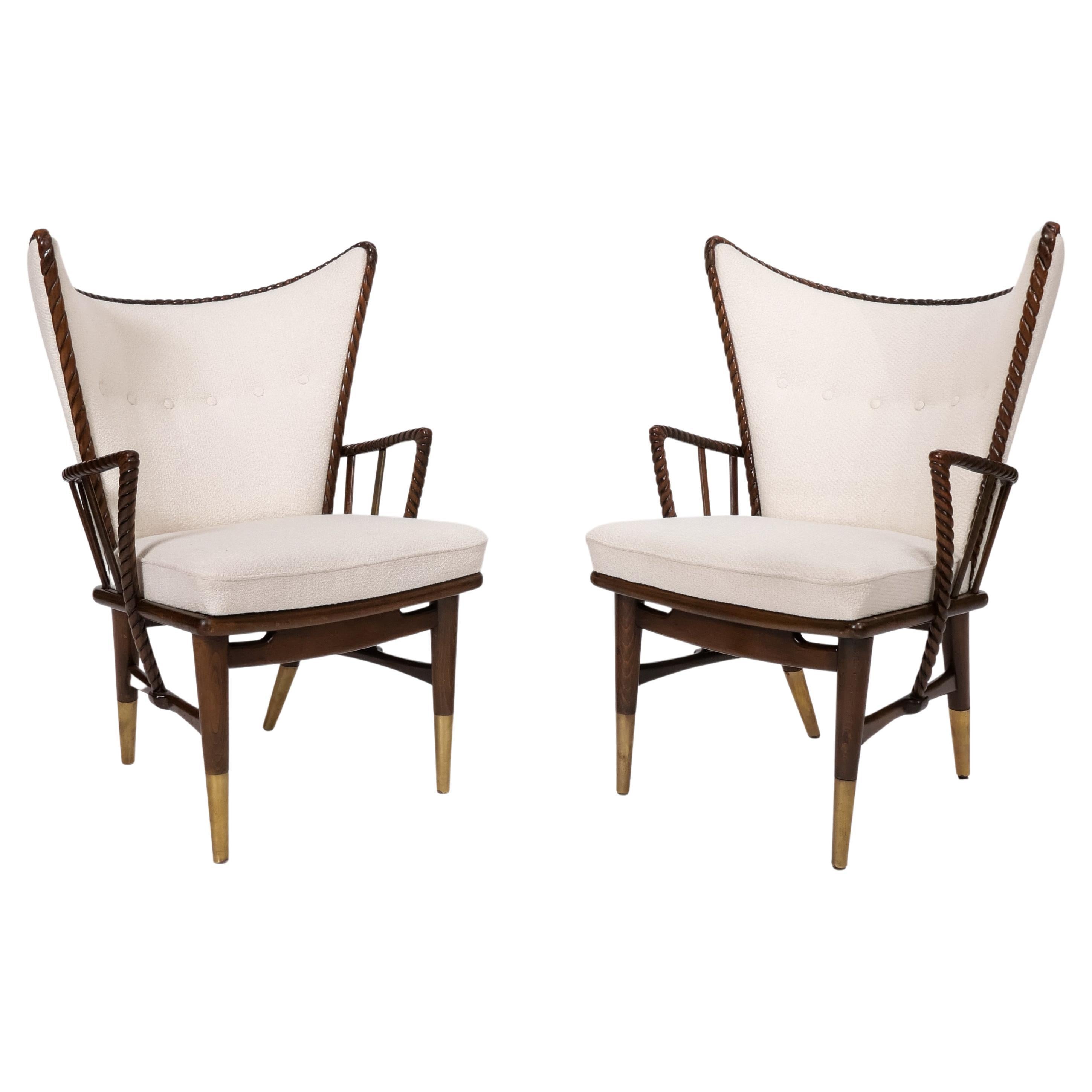 Sculptural Carved Wood Armchairs, a pair For Sale