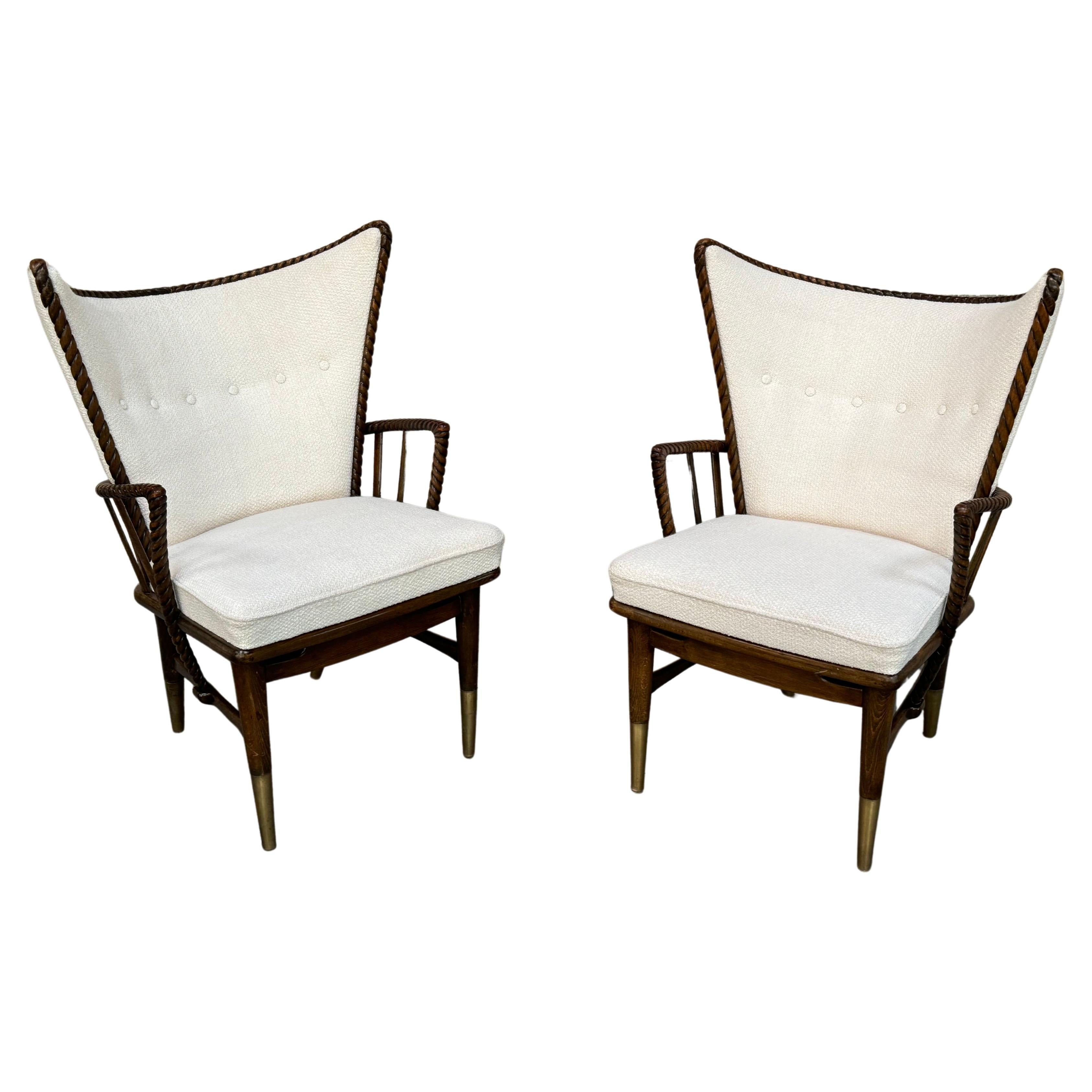 Sculptural Carved Wood Armchairs, a pair For Sale