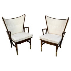 Vintage Sculptural Carved Wood Armchairs, a pair